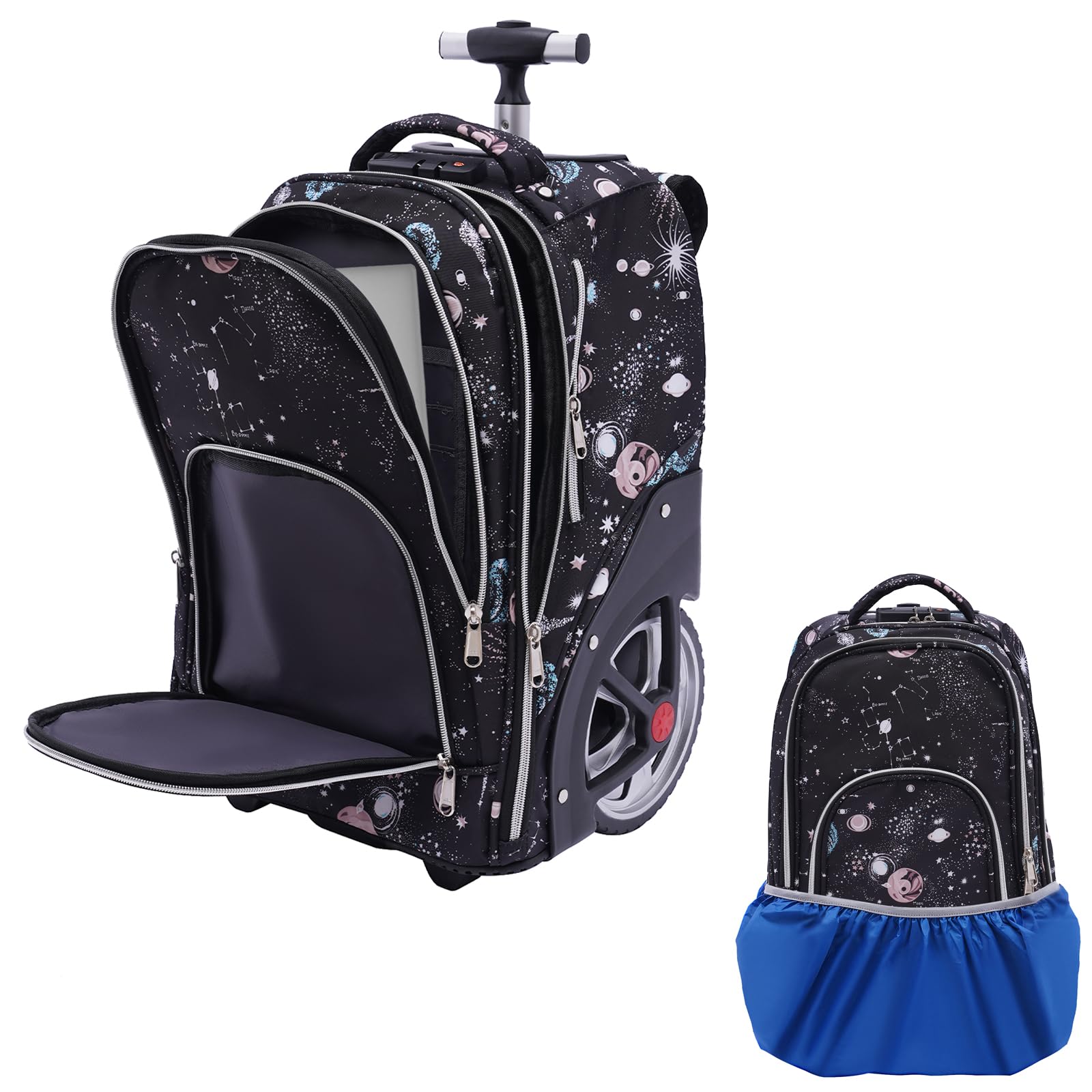 Trolley Zaino, zaino con ruote, zaino per computer portatile con ruota da 7 pollici, zaino da uomo, business con lucchetto a combinazione, per viaggi brevi, viaggi d'affari, viaggi scolastici,