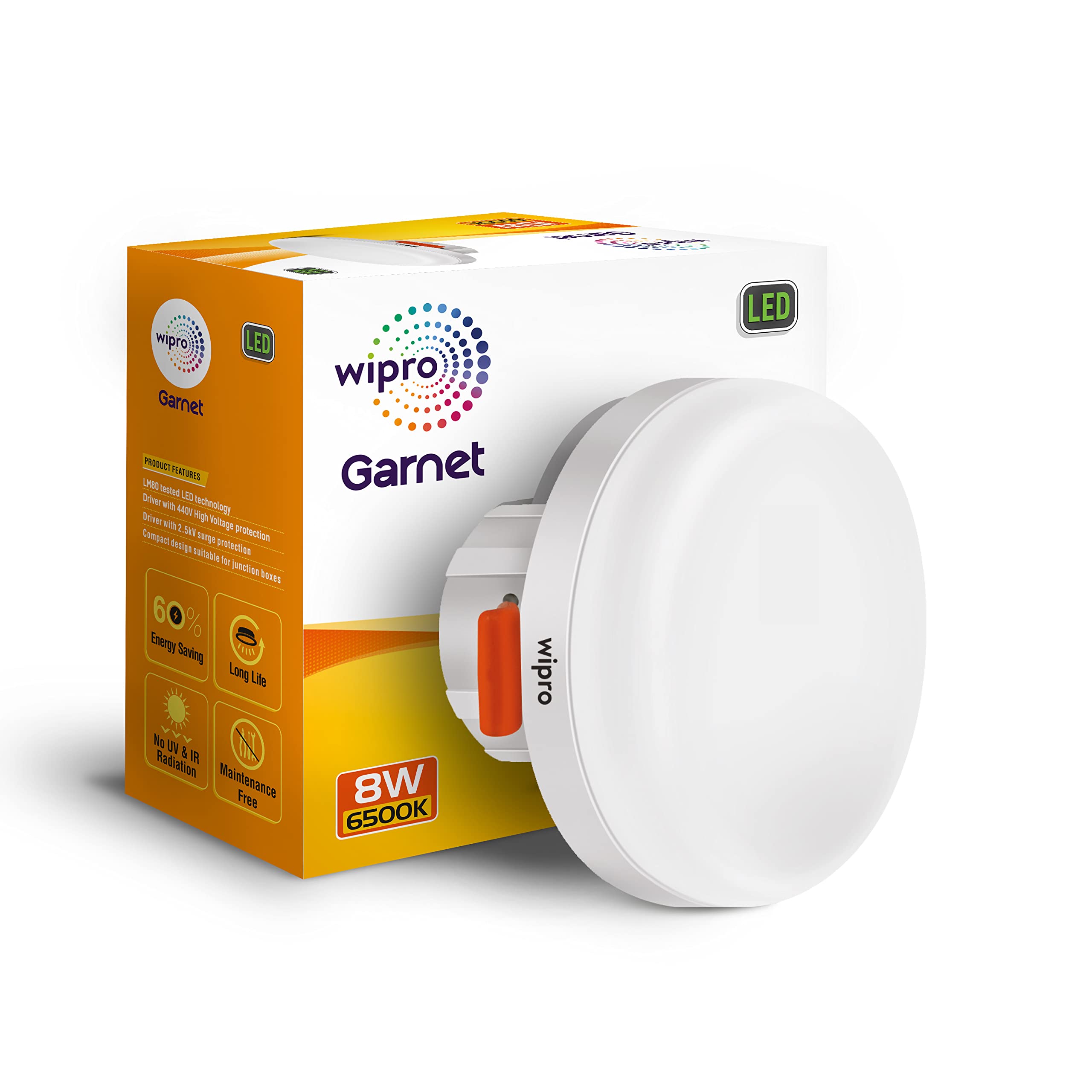 wipro Polycarbonate Garnet 8W Led Mini Downlight for Home | Cool Day White (6500K) | Compact Design with 120° Beam Angle | Recessed Down Light for False Ceiling | Cutout-2.3 Inch | Pack of 1
