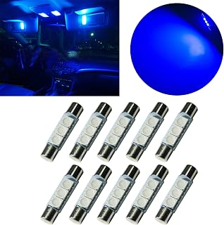 PA 10x LED 5050 3SMD Fuse Festoon Bulb Dome Interior Light & Car Auto Interior Sun Visor Vanity Mirror Light (31mm, Blue)