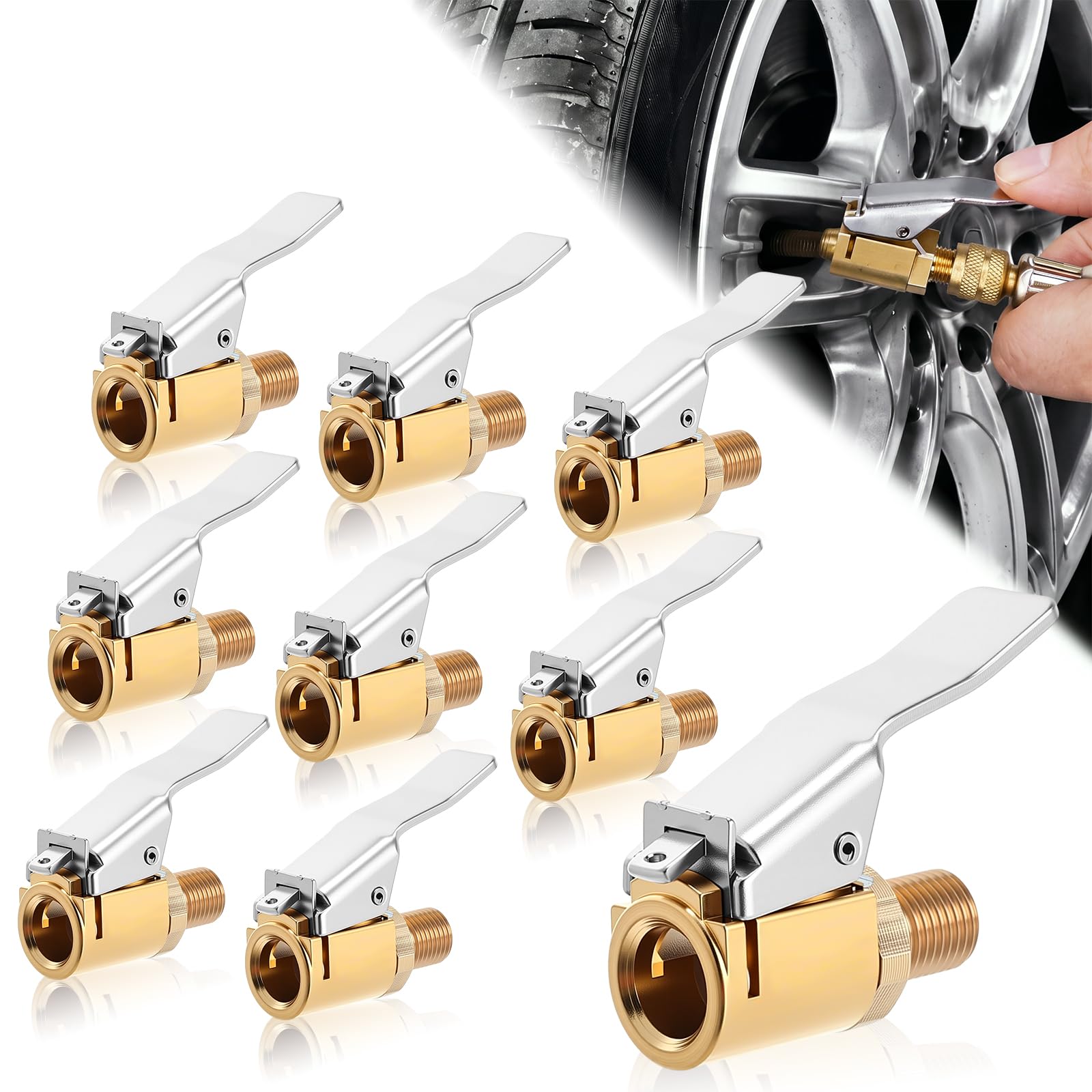 BBTO 9 Pack Locking Tire Air Chuck with Clip Adapter