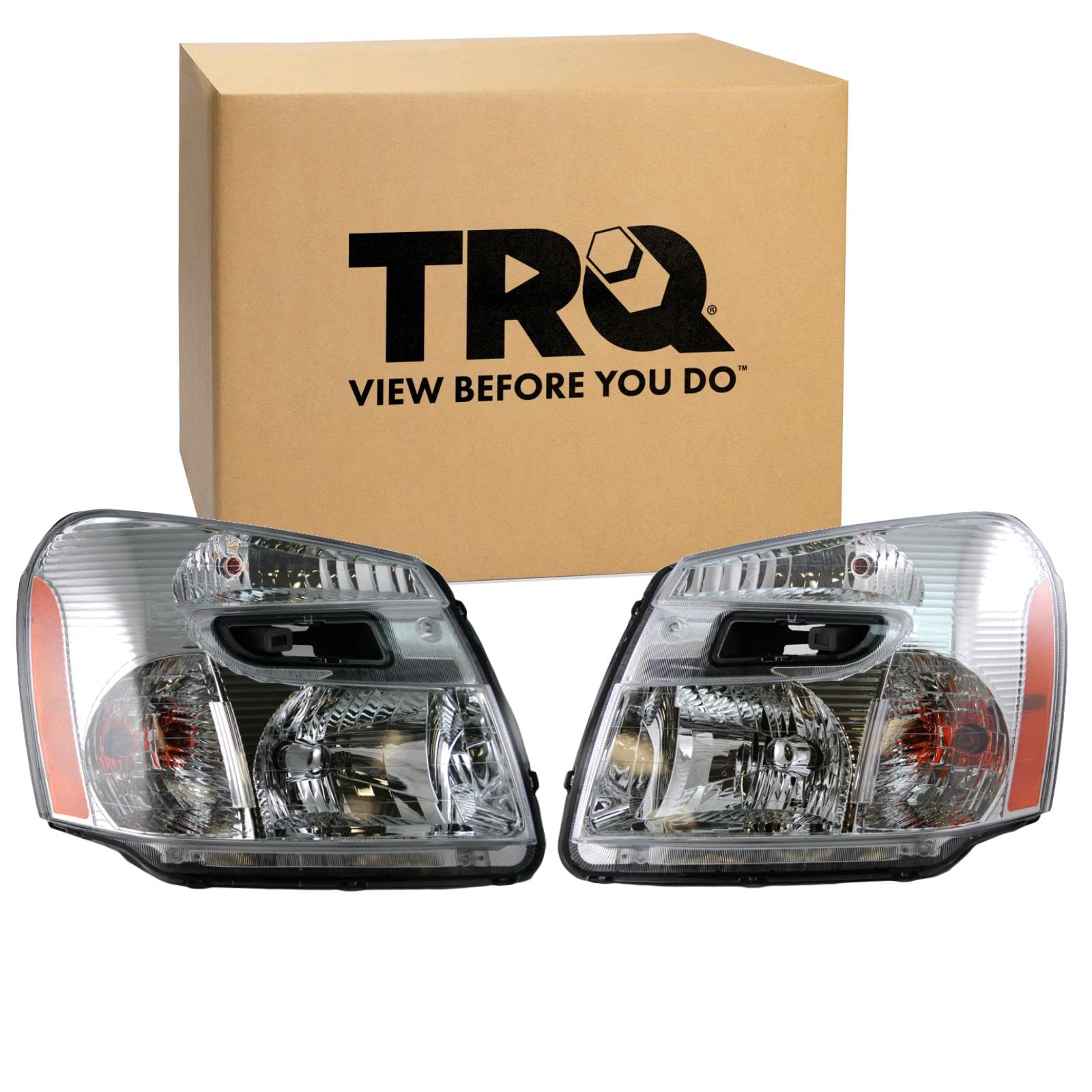 TRQ 2 Piece Headlight Assembly Set Driver &amp; Passenger Side Compatible with Chevrolet Equinox 2005-2009 GM2502254 GM2503254 15888058 15888059