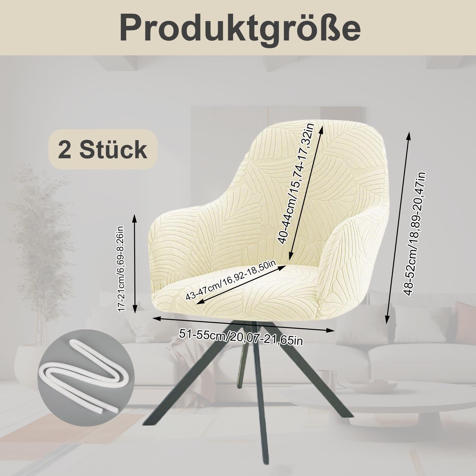 Stuhlhussen Armlehne, 2 Stück Stretch Stuhlbezug mit Armlehne, Vollständige Abdeckung Abnehmbare Stuhlbezug, Jacquard Stuhlabdeckung, für Bürostuhl, Computerstuhl, Drehstuhl, Beige