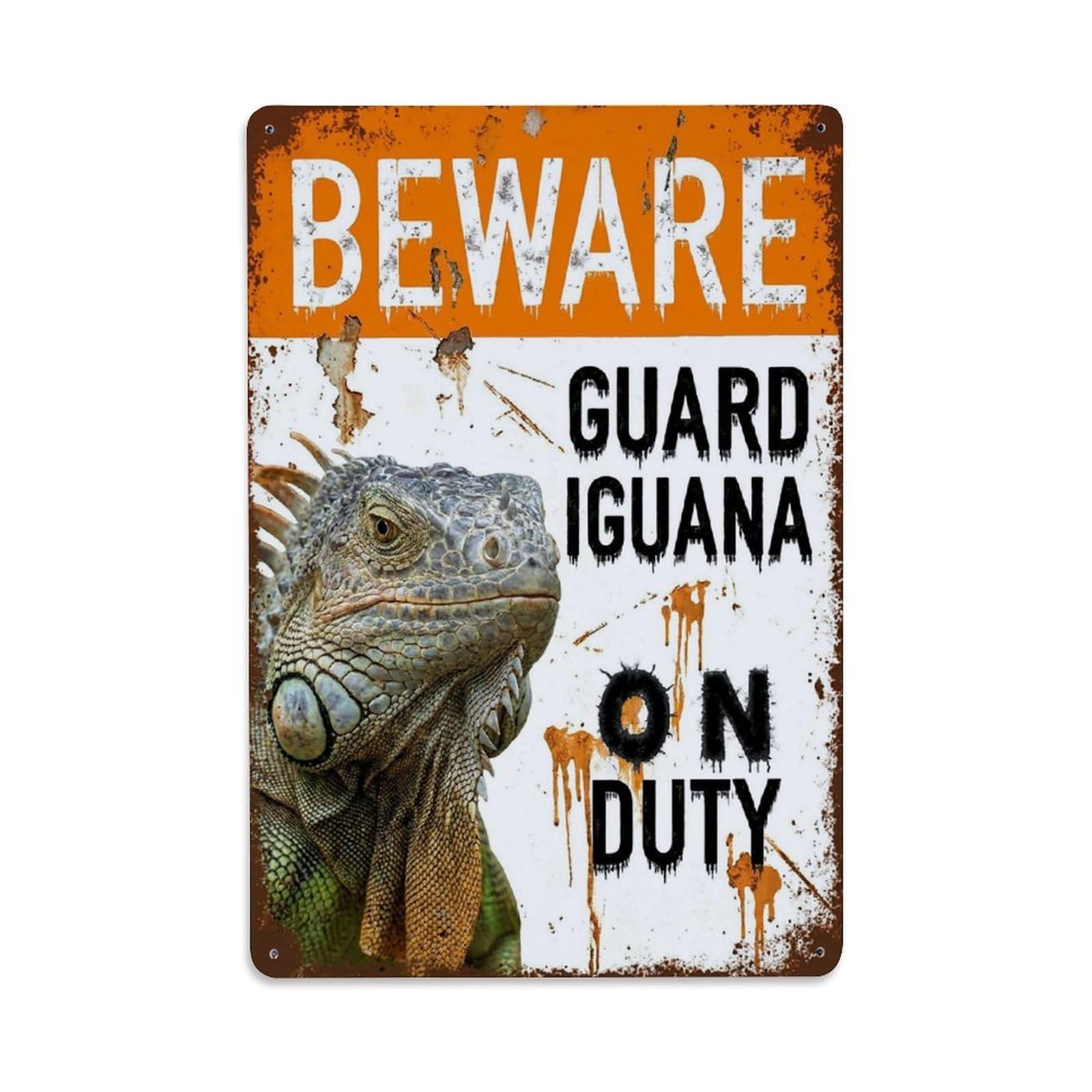 Vintage Funny Iguana Guard Beware of Pet Space Metal Tin Sign Plaque Wall Decor for Cafe, Club Bar, Office, Garden Metal Poster 8x12Inch