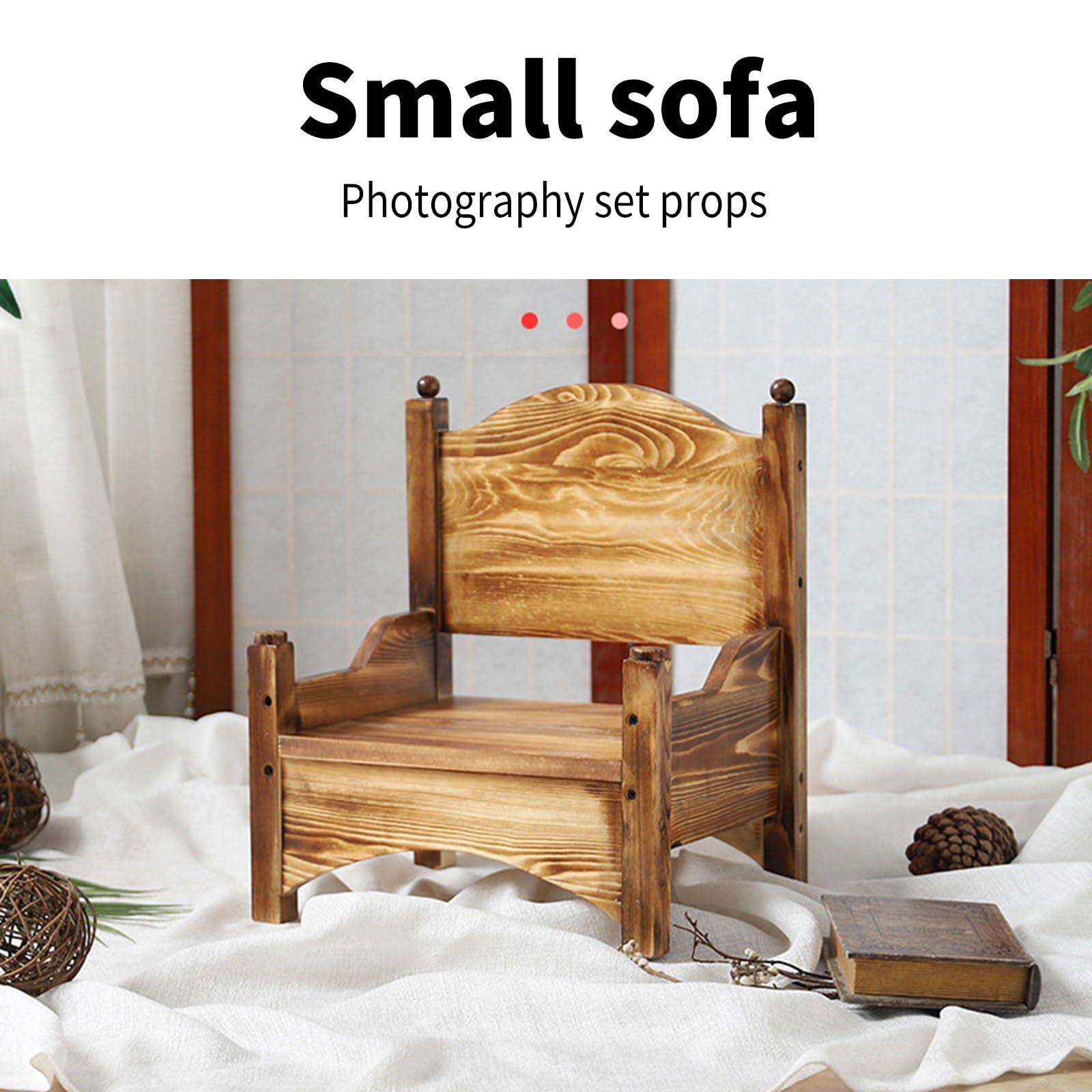 Sofá retro pequeño para bebé, accesorios de fotografía, sofá de madera maciza, muebles de fotografía para estudio, sofá de bebé y bebé