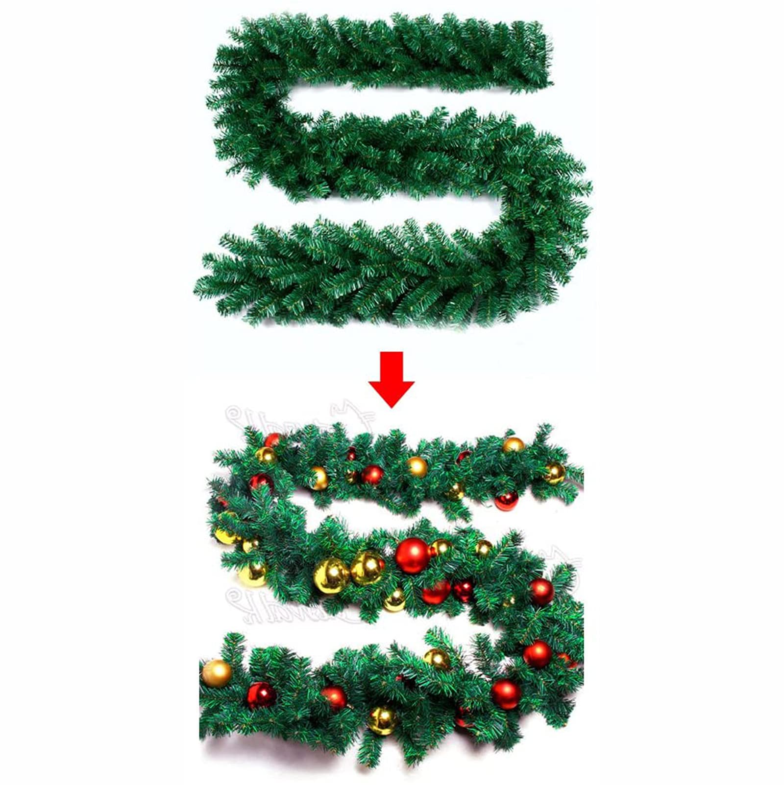 Guirnalda de Navidad artificial, adorno colgante de ratán de pino para decoración de fiesta en casa, 2,7 m, 200 cabezas para festividades navideñas