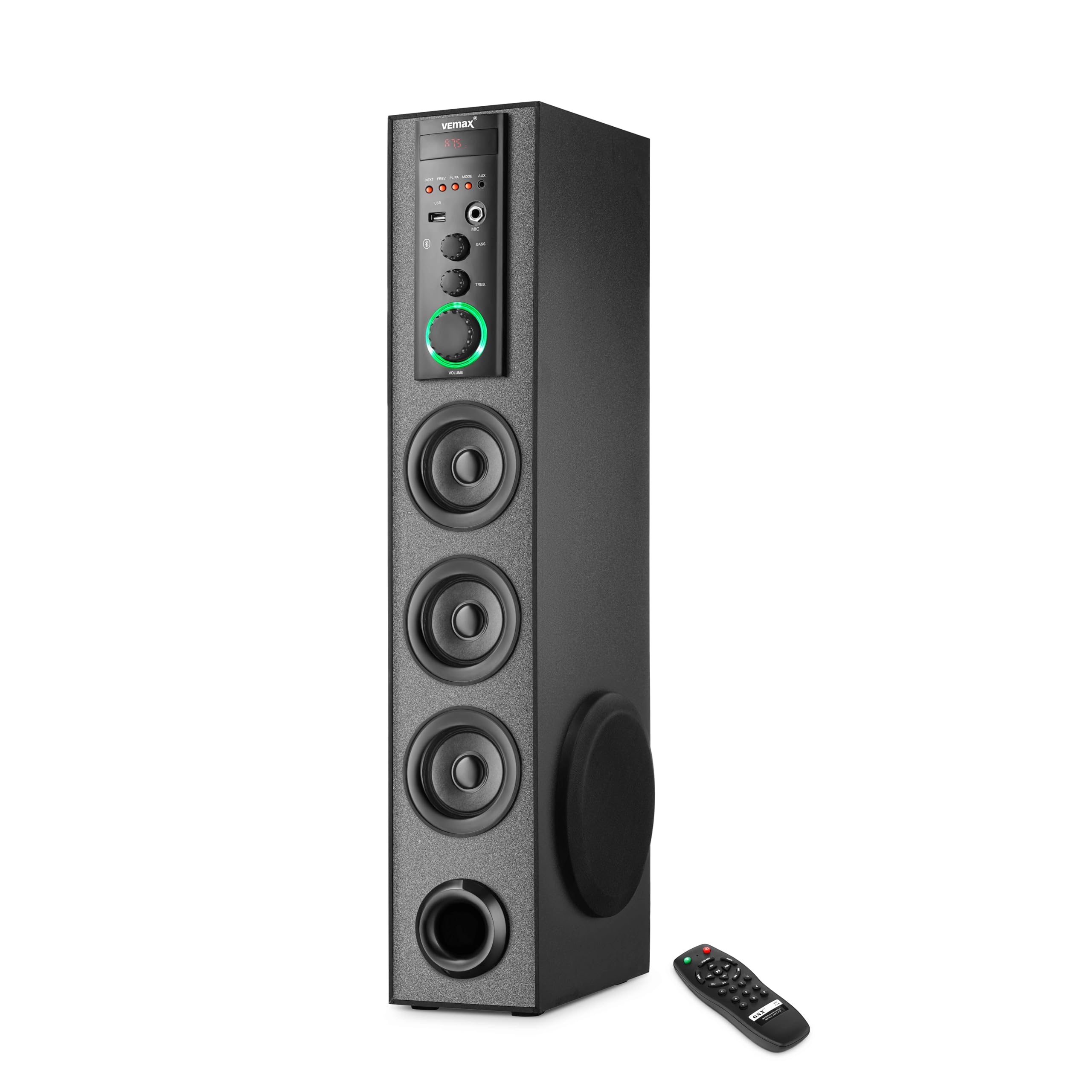 VEmax Vent 60W Multimedia 3.0 Channel Wireless Bluetooth Tower Home Theatre System with Karaoke MIC Support, USB, AUX, FM (72 cm Height)