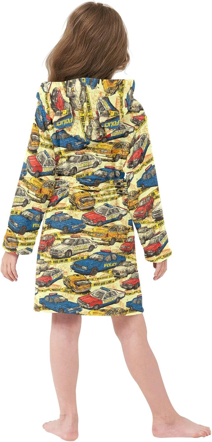Vintage Police Cars Bathrobe Hooded PJ Robe Soft Fleece Robe Sleepwear 2-12 Years