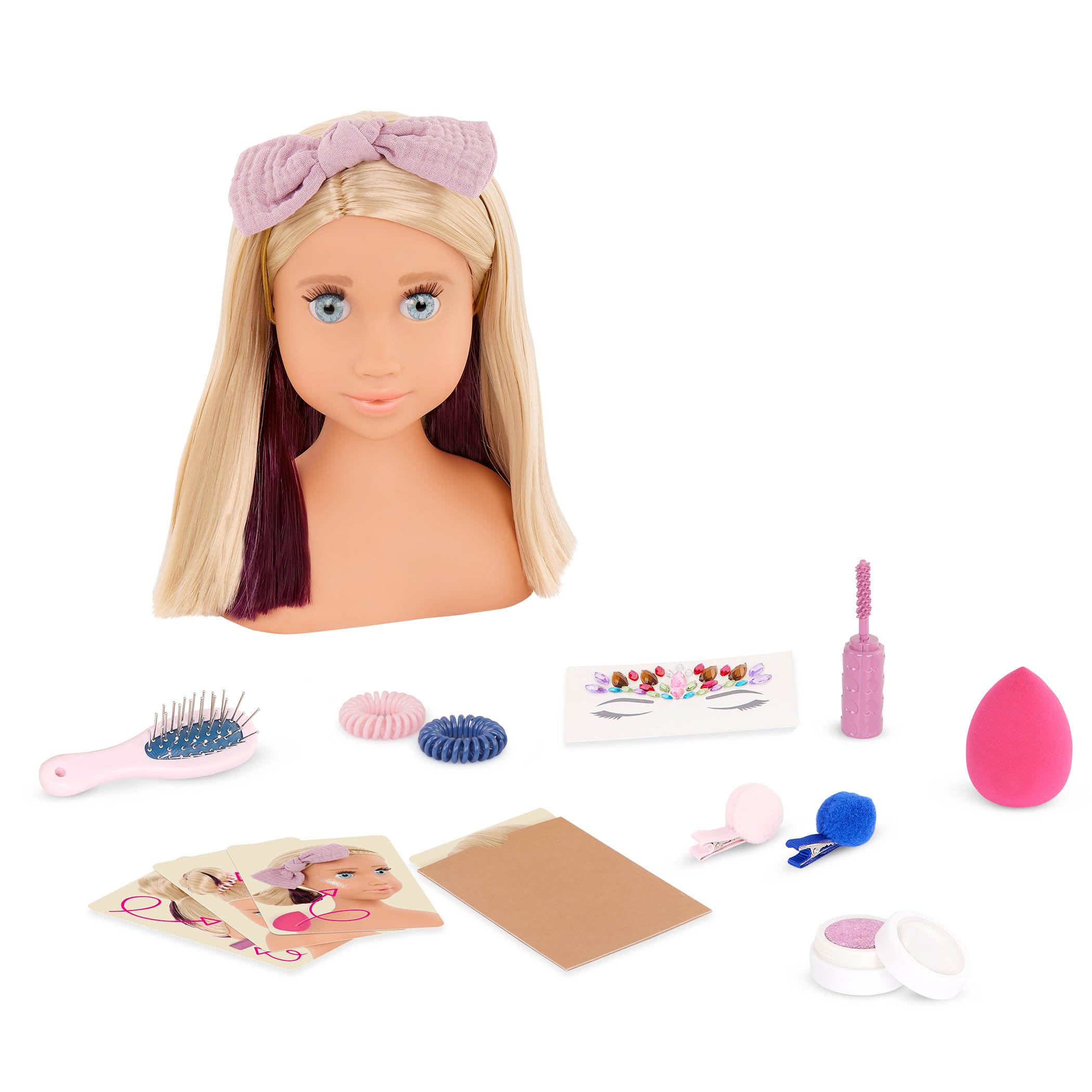 Our Generation – Cabeza De Peinado Trista – Pelo Rubio Y Ojos Azules – Set De Peinado Con Pegatinas Y Accesorios – Para Niños +3 Años