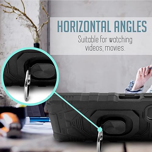 Miniatura 4 de Funda para teléfono Samsung Galaxy A03S con protector de pantalla de vidrio templado de cuerpo completo grado militar, soporte magnético para anillo