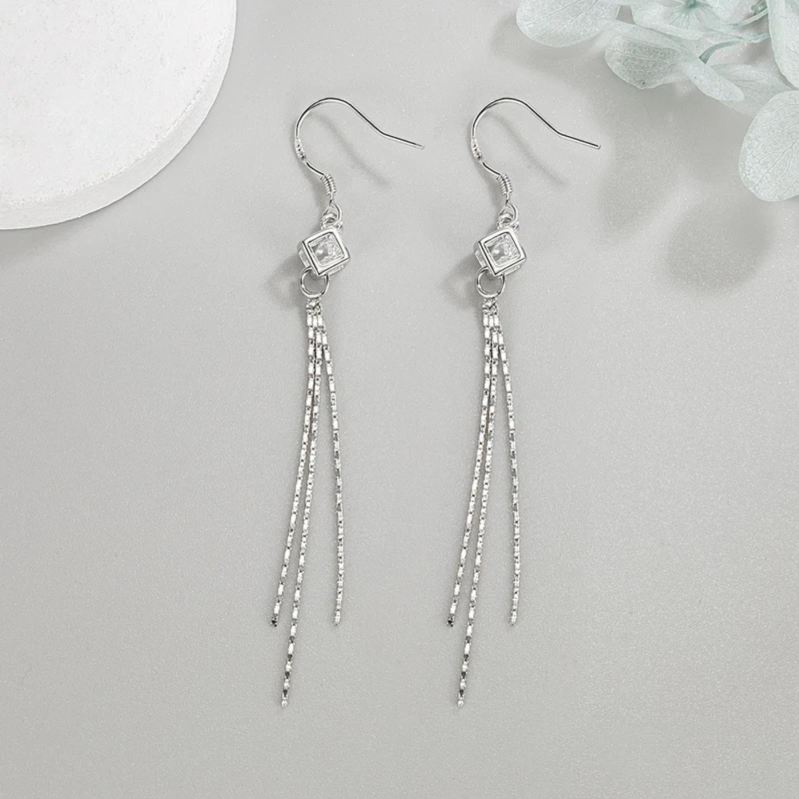 WZGWDC Ohrstecker mit Langer Kette, Hohle Tropfenohrringe für Frauen, Hochzeit