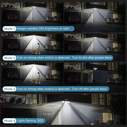 Miniatura 3 de Mokot Luces solares para exteriores, 288 LED 2800LM con sensor de movimiento para exteriores con control remoto, 4 cabezales IP65, luces de