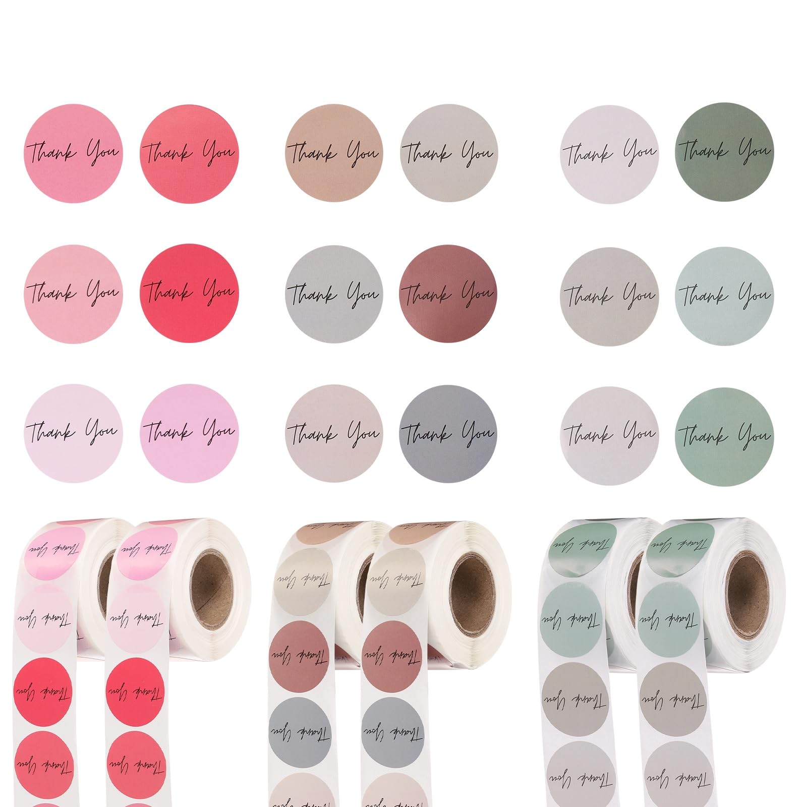 PATIKIL 3000Pcs Thank You Stickers, 1" Round Self-Adhesive Envelopes Seal Labels for Crafts Small Business Invitation Cards Wedding Gift Tag Packaging, Earth/Green/Pink Colorful Tone