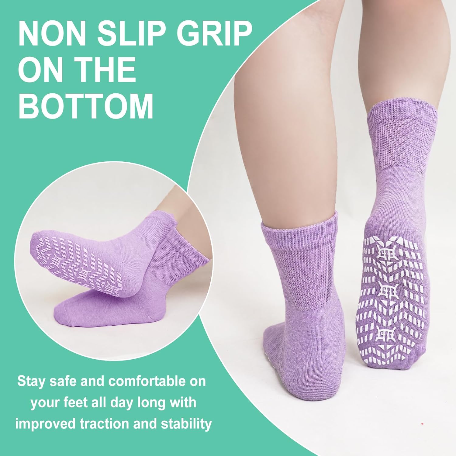 CaiDieNu Non Slip Socks for Women: Non Skid Crew Grip Socks with Gripper for Elderly Pregnant Hospital Slipper Grippy Pilates - Image 3