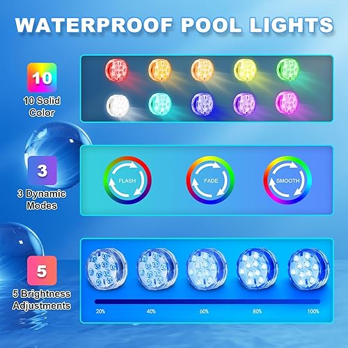 Vista 8 de Paquete de 2 luces LED de disco, luces de disco a pilas, 13 luces de ducha que cambian de color para decoración de Halloween, bañera, boda