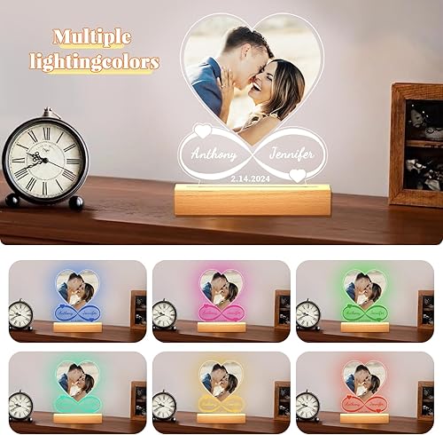 Miniatura 5 de Regalos personalizados de aniversario para parejas placa acrílica personalizada con imagen, marco de fotos en forma de corazón para regalo