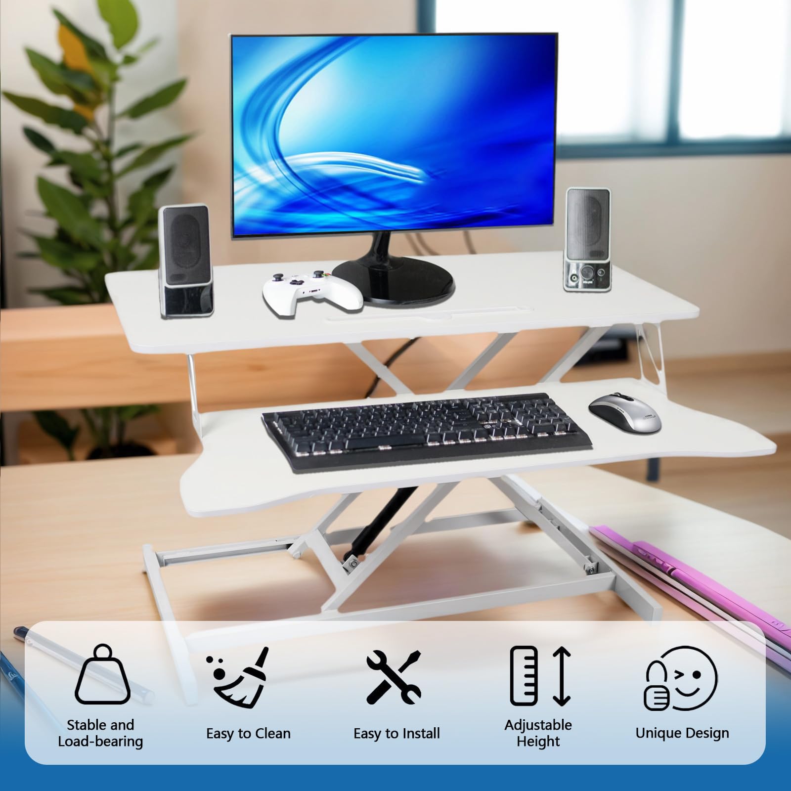 Standing Desk Converter 32 Wide Height Adjustable Sit Stand Up Desk Riser with Keyboard Tray Desktop Workstation Riser — view 3