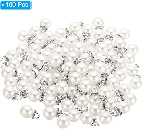 Miniatura 9 de PATIKIL 100 cuentas de perlas de perlas de imitación con diamantes de imitación DIY para hacer joyas, pulseras y aretes