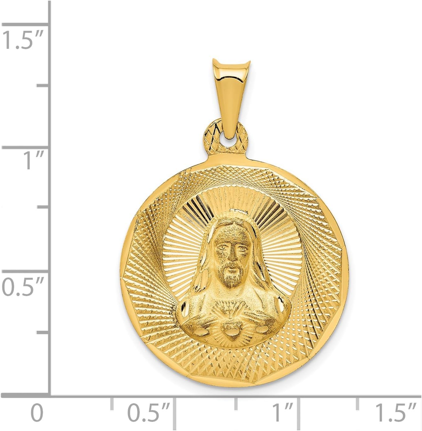 14k Yellow Gold Sacred Heart Jesus Pendant with Radiant Detail - Round Catholic Religious Medal for Men and Women - Christian Devotional Necklace, Faith Jewelry, Spiritual Gold Charm, Heirloom Piece - Image 3