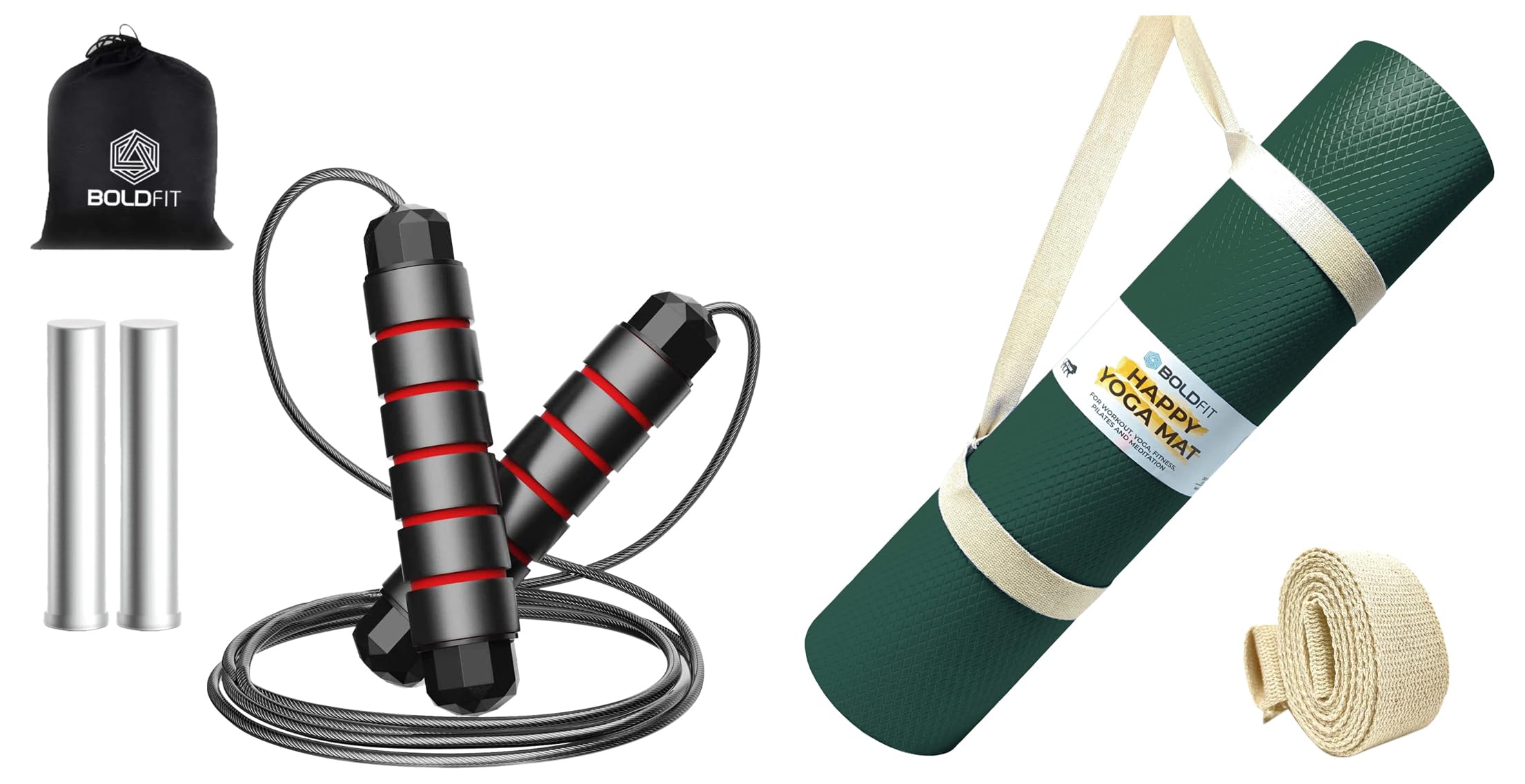 Boldfit Yoga Mat Eva Green 6mm Non-Slip & Skipping Rope Adjustable Height Weight Bars Jump Rope Red Black for Men & Women-picture-11