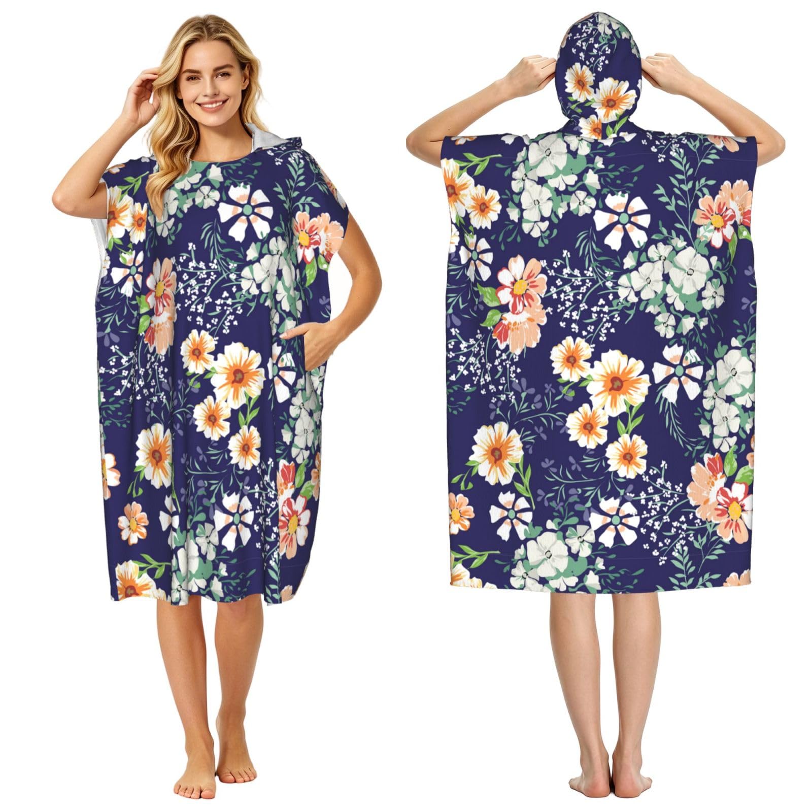 Poadnly Beautiful Flower Garden Floral Petal Leaves Meadow Orange, Adult Hooded Beach Towel 90 x 110 cm,Changing Bath Robe, Surf Poncho Towel For Women Men