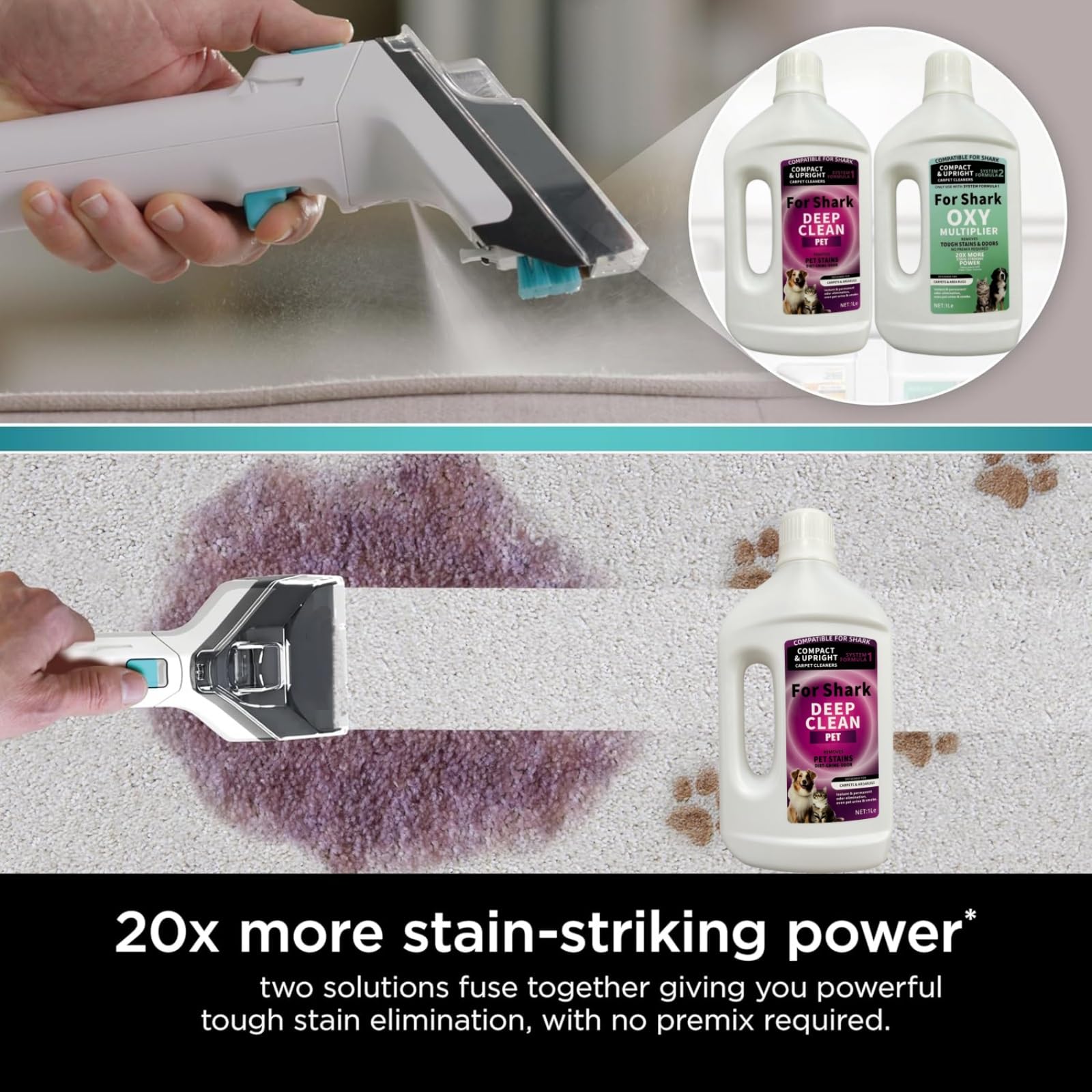 1L Détachant Et Anti-odeurs, Nettoyant For Tapis. Compatible Avec Shark Tous Les Nettoyeurs De Tapis Verticaux Et Compacts