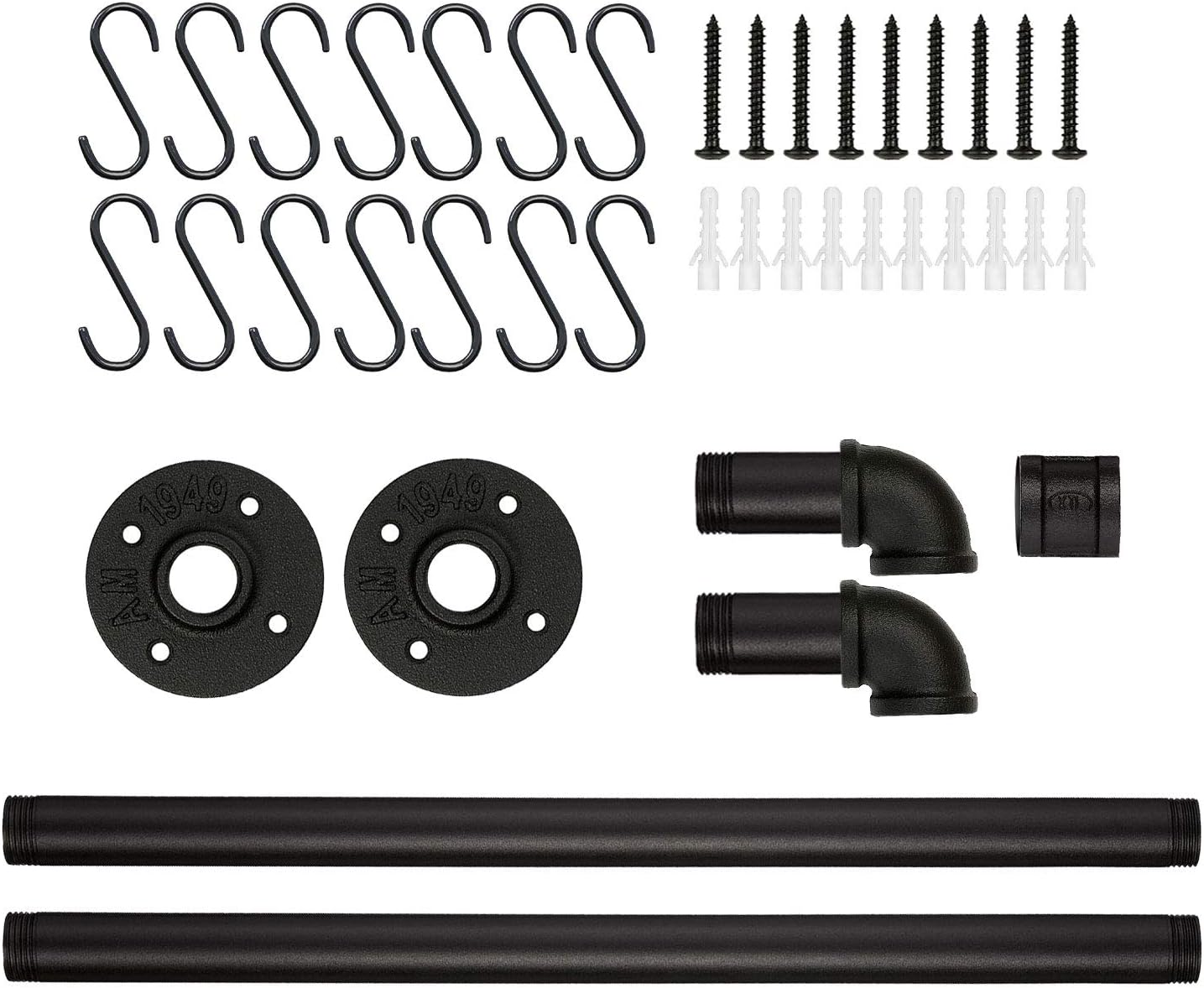 Greenstell Pot Rack with 14 S Hooks, 37 inch Wall Mounted Hanging Pot Rack, Industrial Pipe Hanging Rail for Kitchen Pot & Pan Lids, Multi Functional Wall Mounted Organizer Rack (Black 2 Pack) : Home & Kitchen