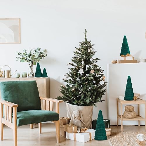 Miniatura 5 de Juego de 5 tamaños de árboles de terciopelo de Navidad, decoración moderna para árbol de invierno, hecha a mano, mesa de invierno, centro de mesa,