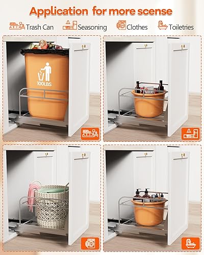 Miniatura 6 de Kit de bote de basura extraíble debajo del gabinete con rieles de cierre suave (bote de basura no incluido), bote de basura extraíble debajo del