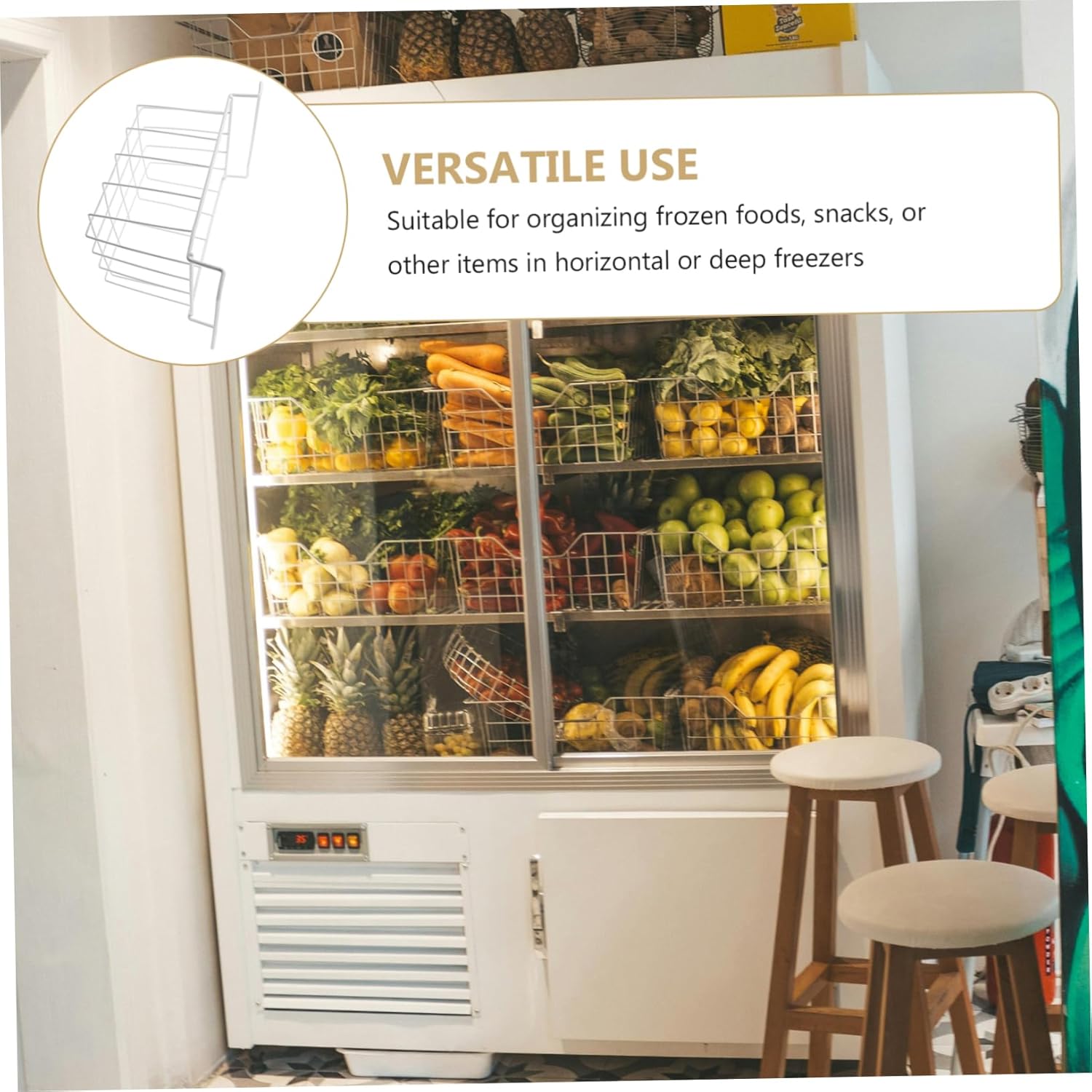 Freezer Wire Storage Basket with Hanging Handles Depth Metal Bins for Easy Access Freezer Storage Organizer for Snacks and Foods Efficient Space Saving