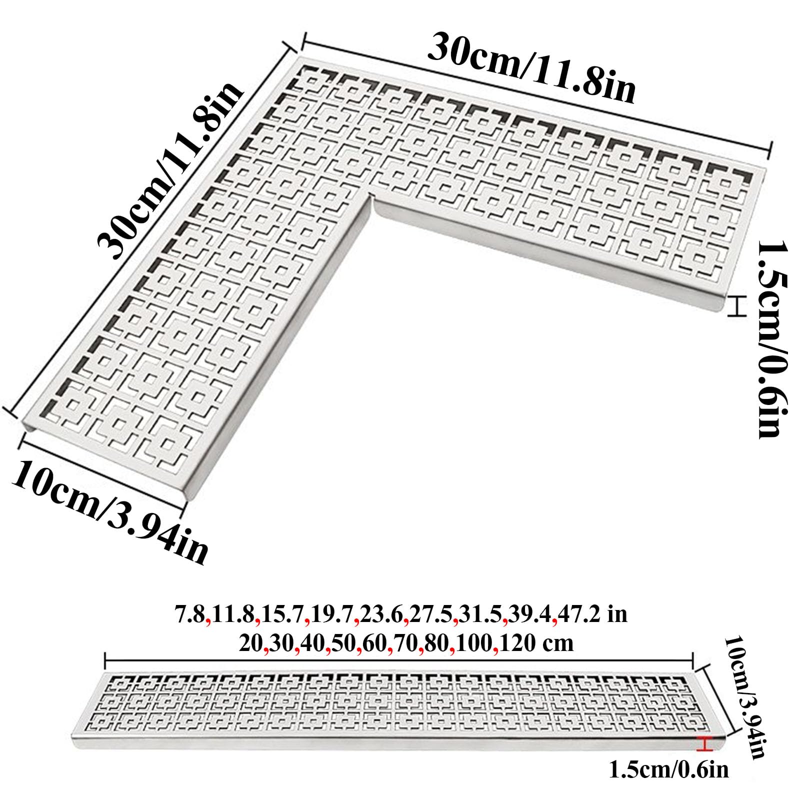 Cubierta De Drenaje De Piso Acero Inoxidable,Bordes Redondeados Rejilla Desagüe Lineal,Diseño Modular Conectable,Tapa Sumidero Ducha para Piscina Cocina,10 * 70cm