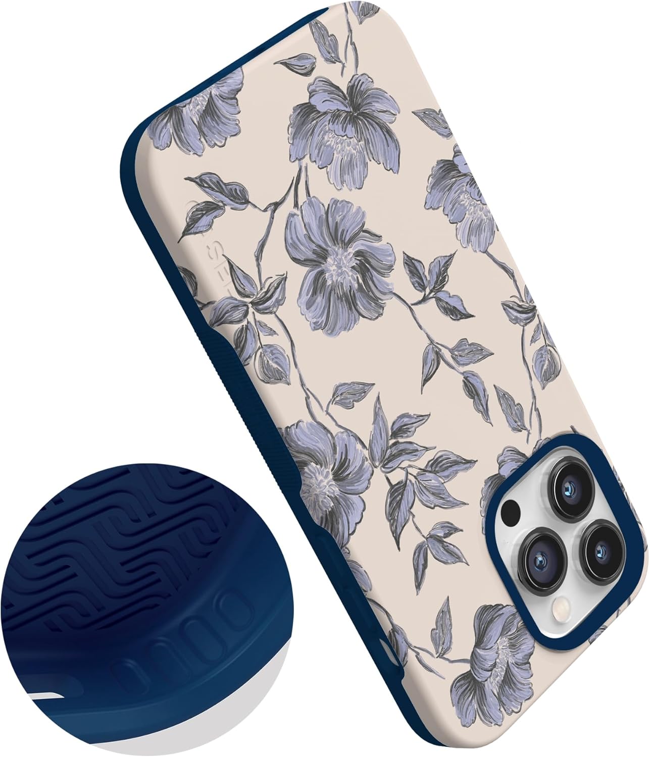 Casely iPhone 14 Pro Max Case | Ink & Iris | Vintage Floral | Bold Protective Design | Compatible with MagSafe