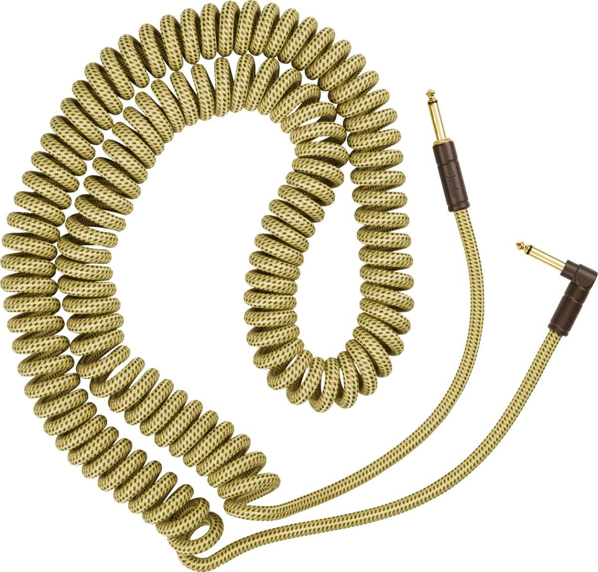 Fender Deluxe Series Coiled Instrument Cable, Straight/Angle, Tweed, 30ft