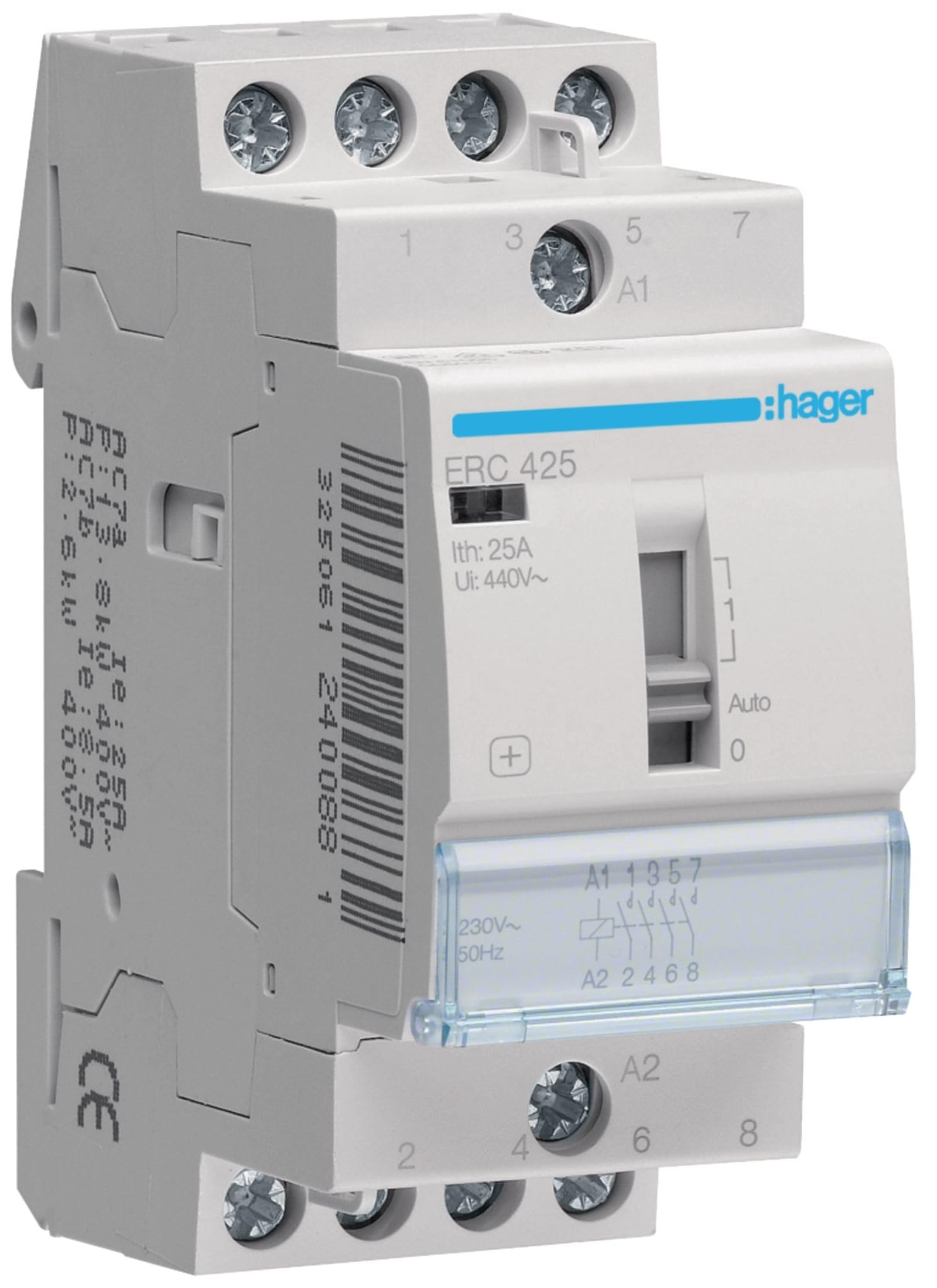 Hager ERC425 Contactor Manual, 25A, 4NA, 230V