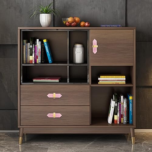 Miniatura 3 de TUMBEELLUWA Paquete de 2 pomos de cristal de cuarzo rosa con tornillos, latón cepillado hexagonal de piedra de cristal para cocina y decoración del