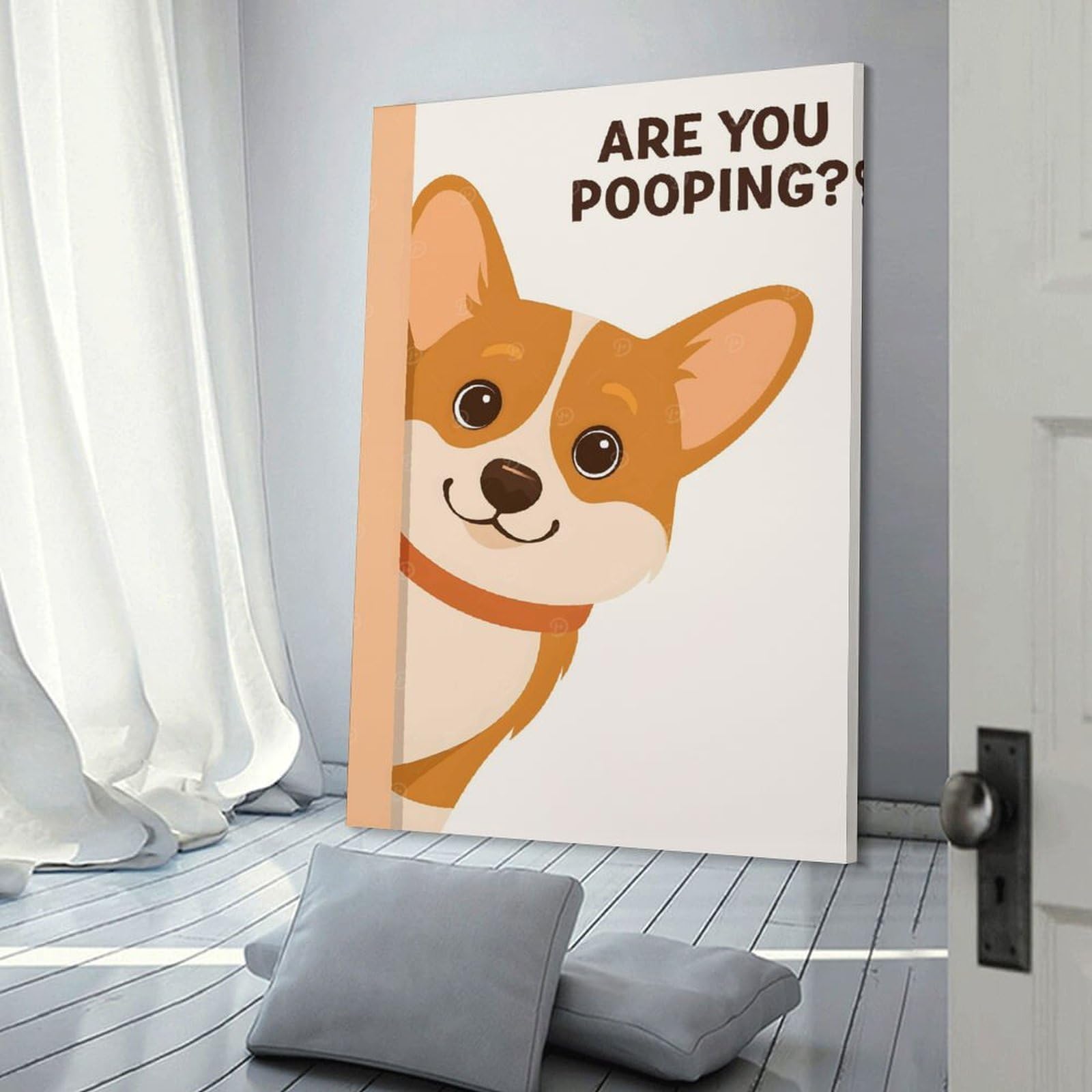 Junmoney Are You Pooping Corgi Cartoon Hanging Wall Art, 24x36inch(60x90cm), for New Homes, Bedrooms Or Workspaces, Thoughtful Wall Decor for Art Lovers