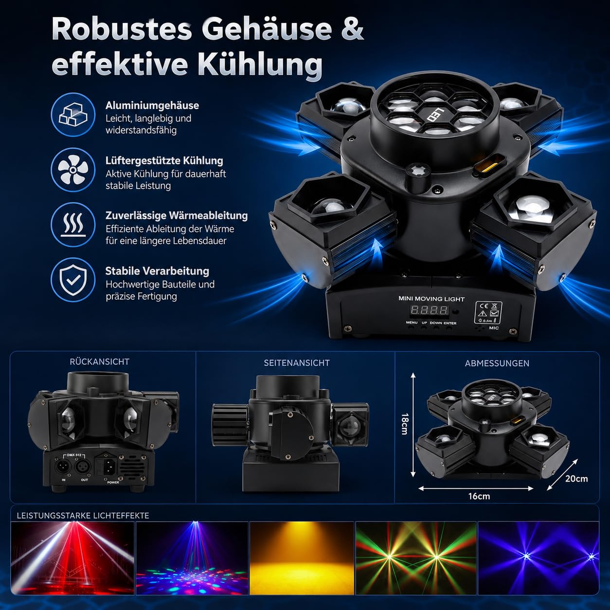 DJ Licht mit 4-in-1 Wirkung,Moving Head Licht with 14 LED-Chips,Prächtige Disco Lichter, für DJ-Events, Partys, Clubs, Hochzeiten und andere Lichtshows