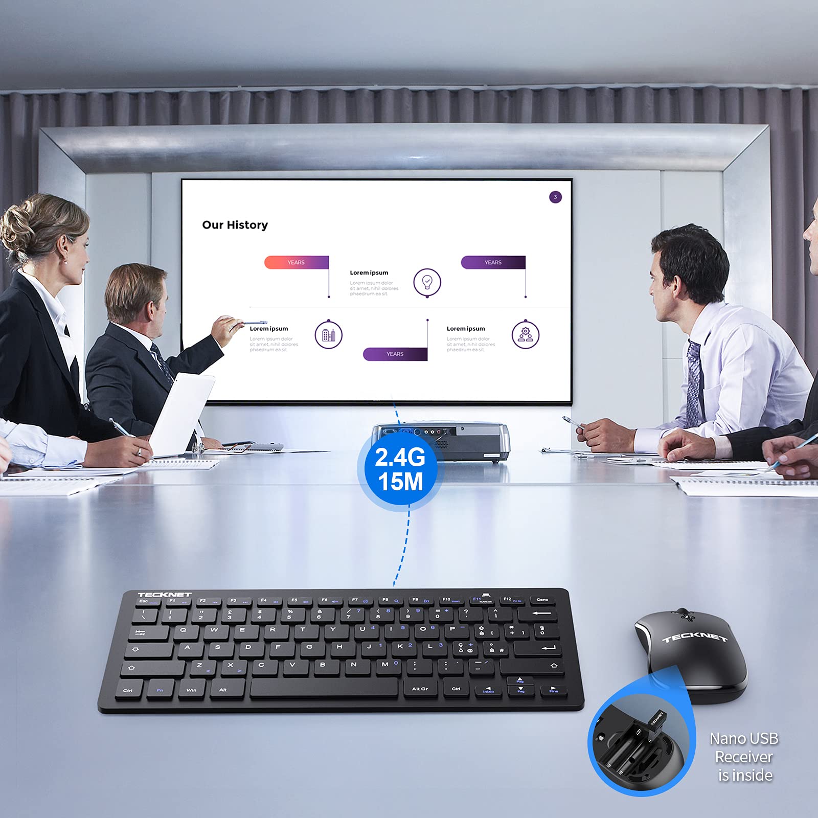 TECKNET Ensemble Clavier et Souris sans Fil, QWERTY Italienne