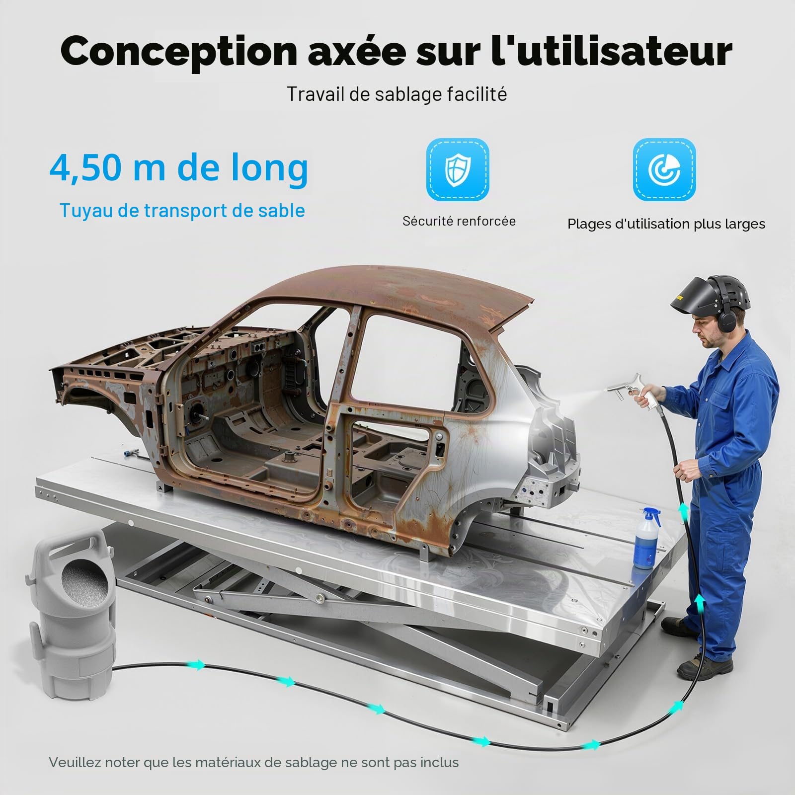 Sableuse à air comprimé 50 lbs mobile avec réservoir et pistolet de sablage