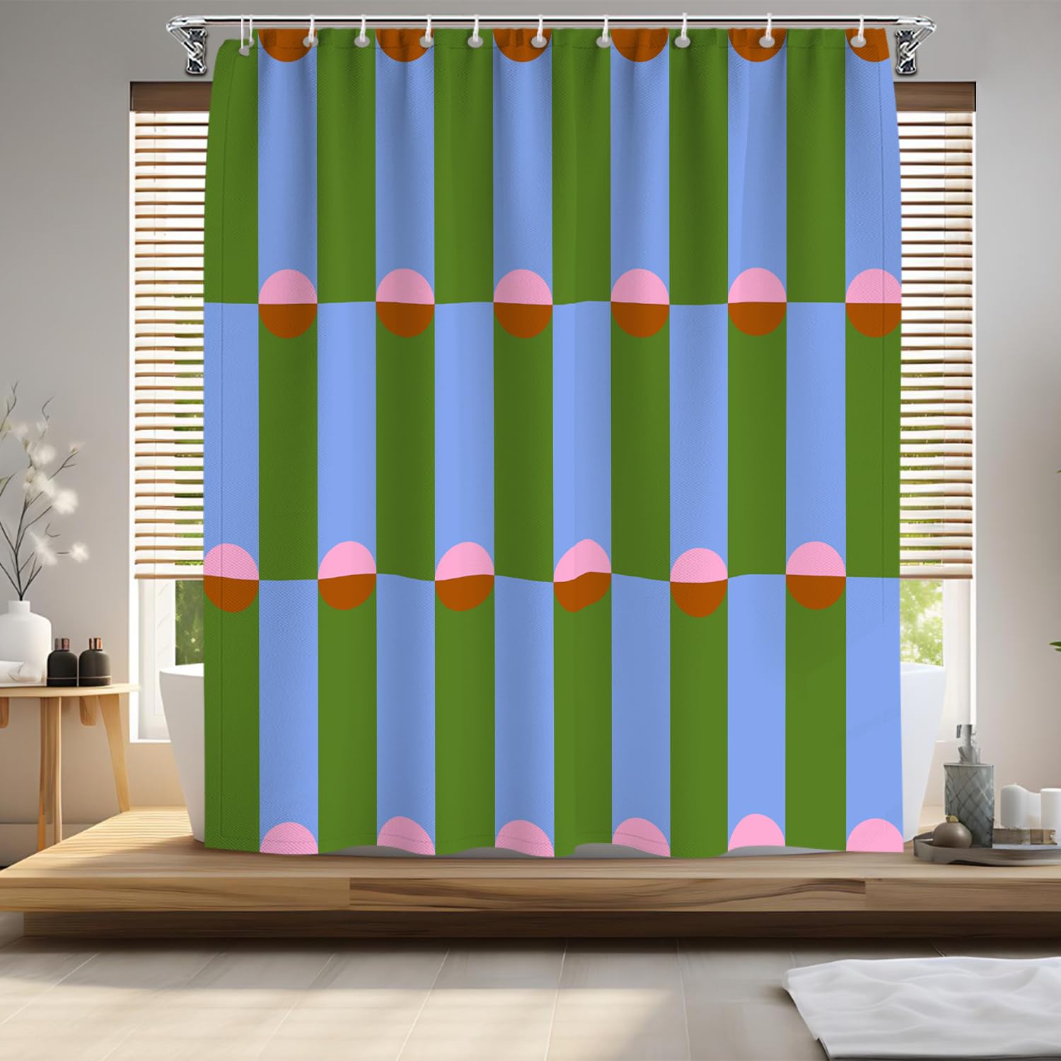 Fchen art Green Blue Shower Curtain Abstract Modern Geometry Grid Contemporary Dots Polyester Waterproof Shower Curtains Bathroom Accessories With 12 Hooks 180x180cm