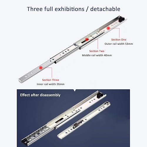 Miniatura 4 de 1 par de 3 secciones completamente extendidasdesmontables para cajones grandes industriales, corredores de cajones con rodamientos de bolas,