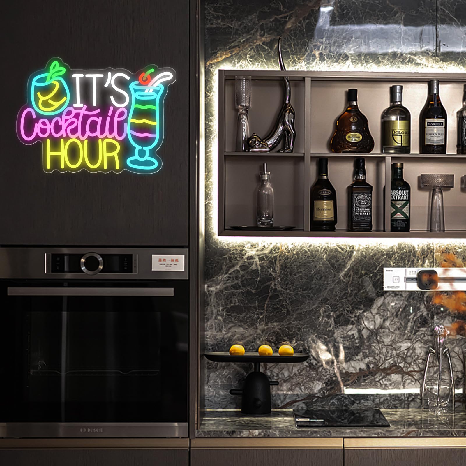 Cocktail Hour Insegna al Neon Luce al Neon per Bar Insegna al Neon Colorata per Cocktail Luci al Neon Dimmerabili USB per Cocktail, Casa, Bar, Club, Feste, Cucina, Hotel