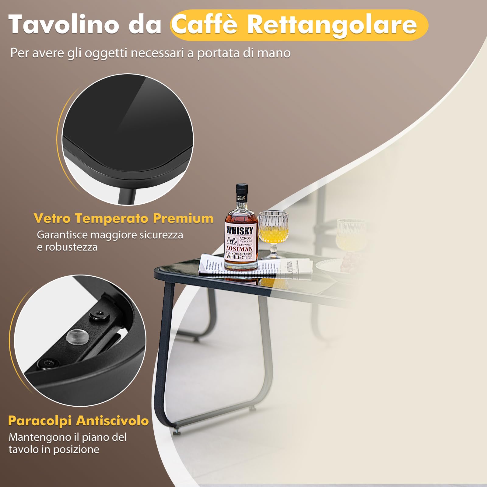 COSTWAY Set Tavolo e Sedie da Giardino 4 Pezzi, Tavolino in Vetro Portato 50 kg, Sedie Portata 150 kg, Panca Portata 300 kg, Set Bistro in Tessuto Textilene, per Cortile Terrazza Piscina (Nero)