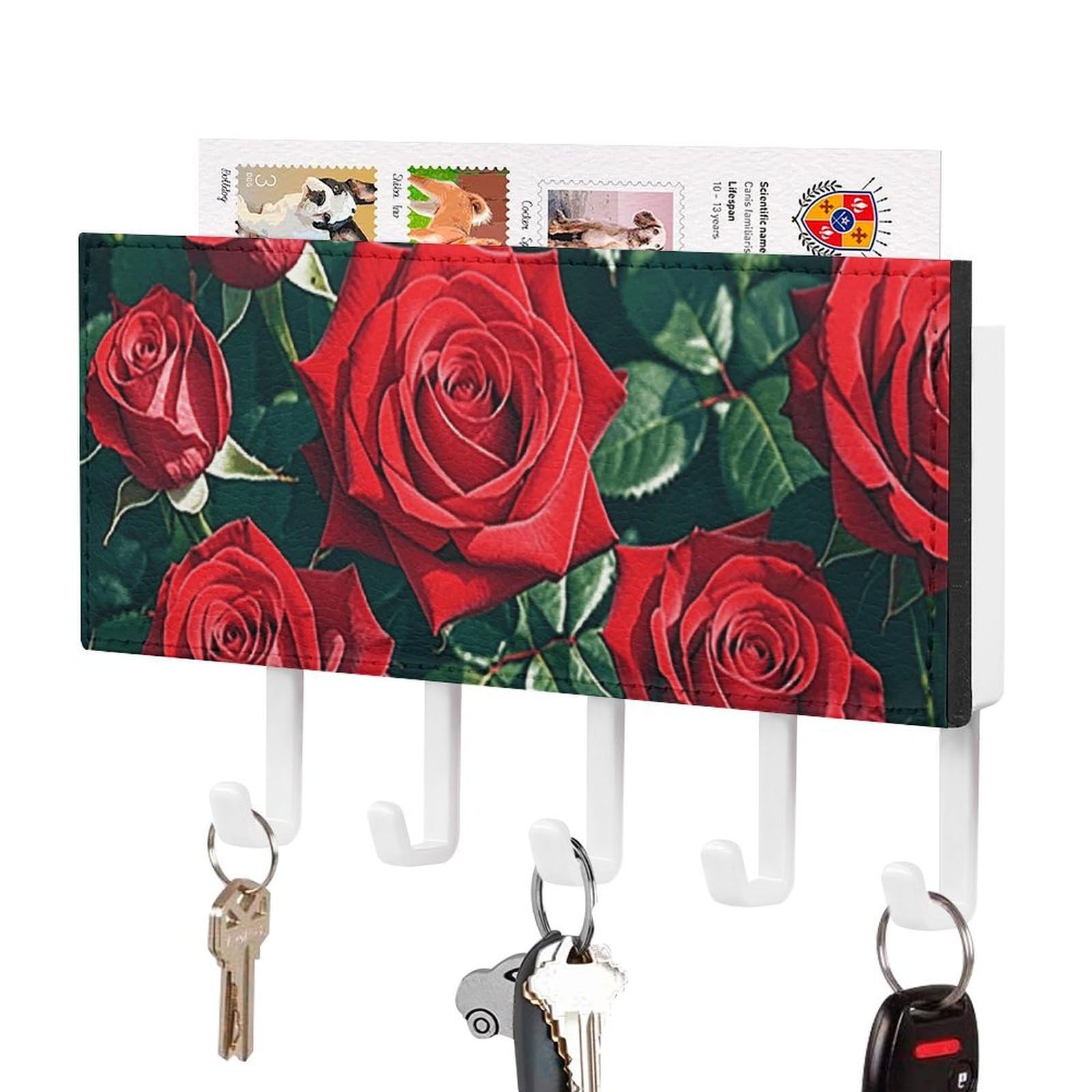 Llavero de pared romántico Red Rose con 5 ganchos para decoración de pasillos