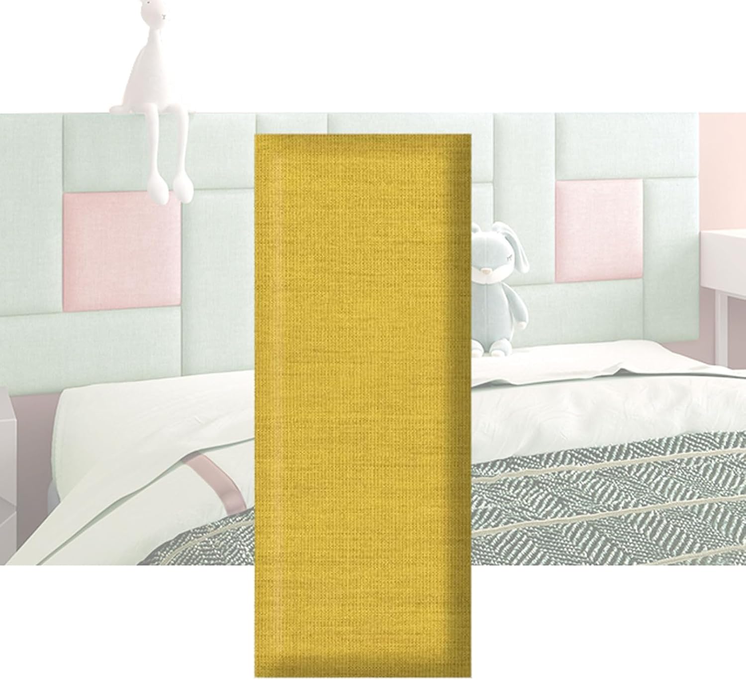 Thick 3.5cm Kid's Anti-Collision Wall Padding, 3D Self-Adhesive Upholstered Panels for Bedroom, Playroom, or Bedside - Cotton Linen Material (Green, 30x30x3.5cm)