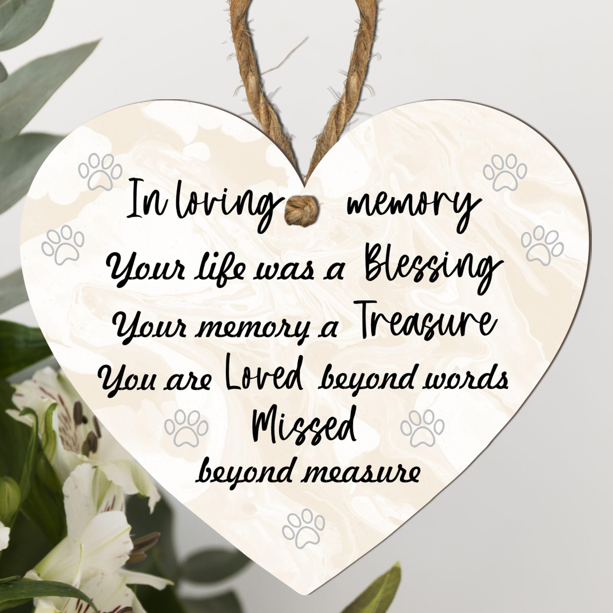 Memorial Heart Plaques for Pet Loss - "Paw Prints Left by You" and Other Touching Poems - Pet Bereavement Gifts for Dog and Cat Owners (In loving memory, Large: 23 cm (H) × 20 cm (W))