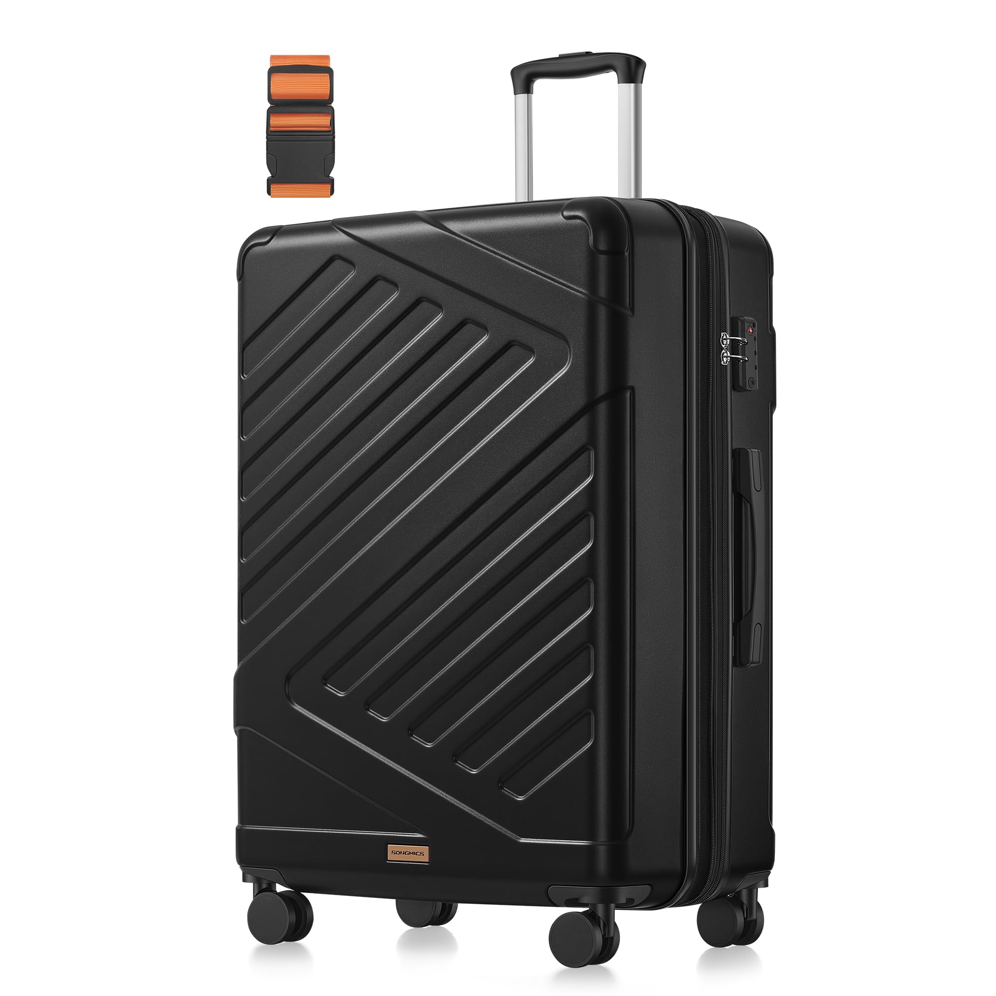 SONGMICS Valise Grande Taille, Valise Soute, Suitcase, en ABS, avec Serrure TSA, 4 roulettes Doubles, Sangle Incluse, Extensible, XL, 75 x 50 x 30 cm, Noir d'encre RLP003B101 - 1
