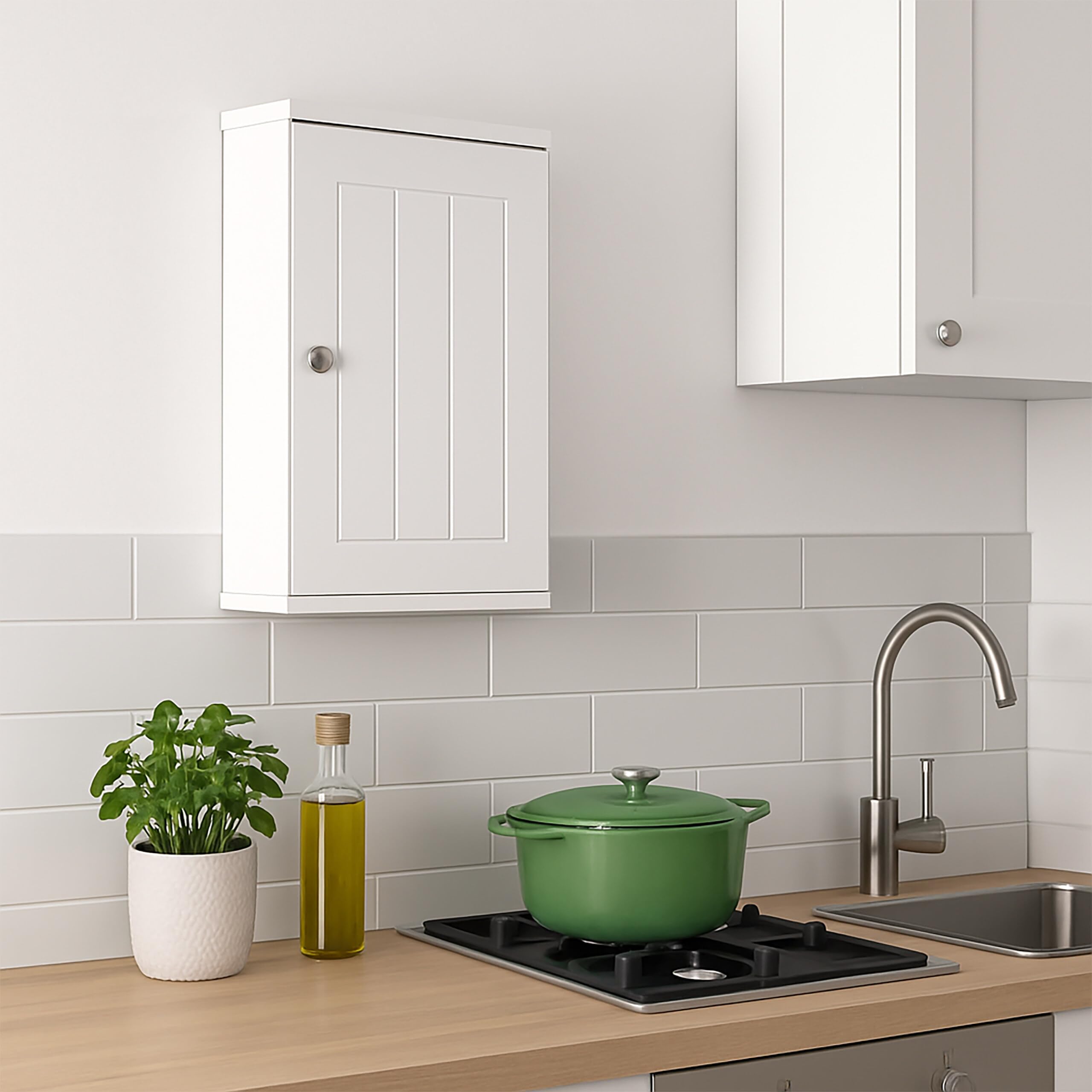 Armadietto pensile da Bagno Relaxdays, 2 Scomparti, HLP: 50 x 30 x 14 cm, Chiusura Magnetica, Stile Rustico, Bianco