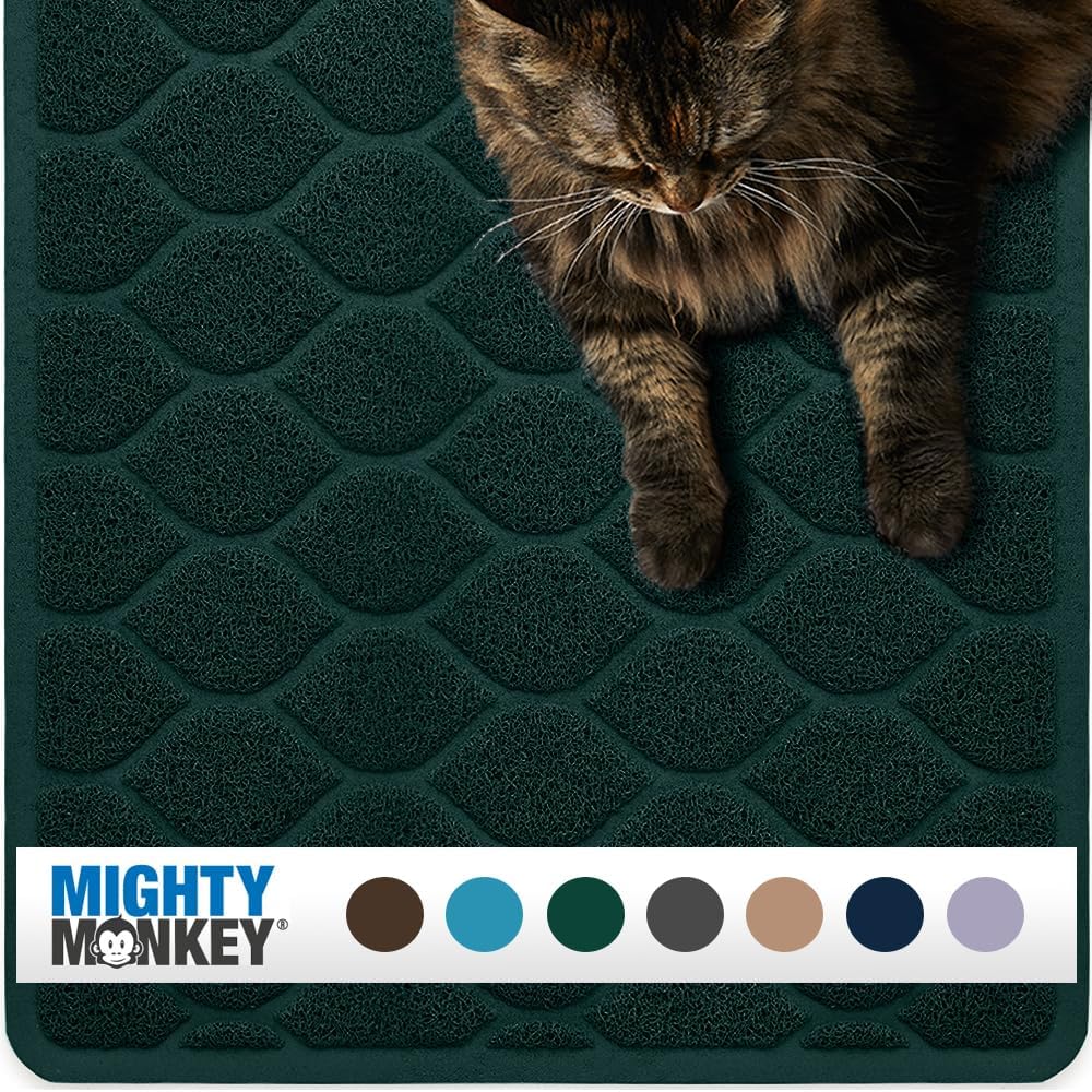 MIGHTY MONKEY Waterproof Cat Litter Box Mat, BPA Free, 35x23 Hunter Green