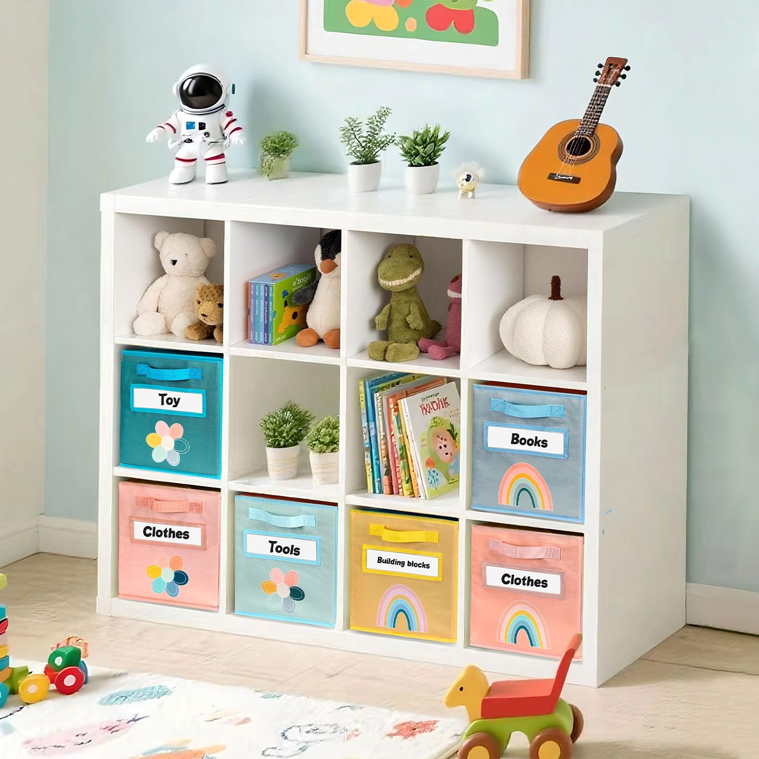 Scatola portaoggetti pieghevole, 28 cm, in tessuto colorato, con manici e finestra per scrivere, per soggiorno, ufficio, cameretta dei bambini, armadi (6)