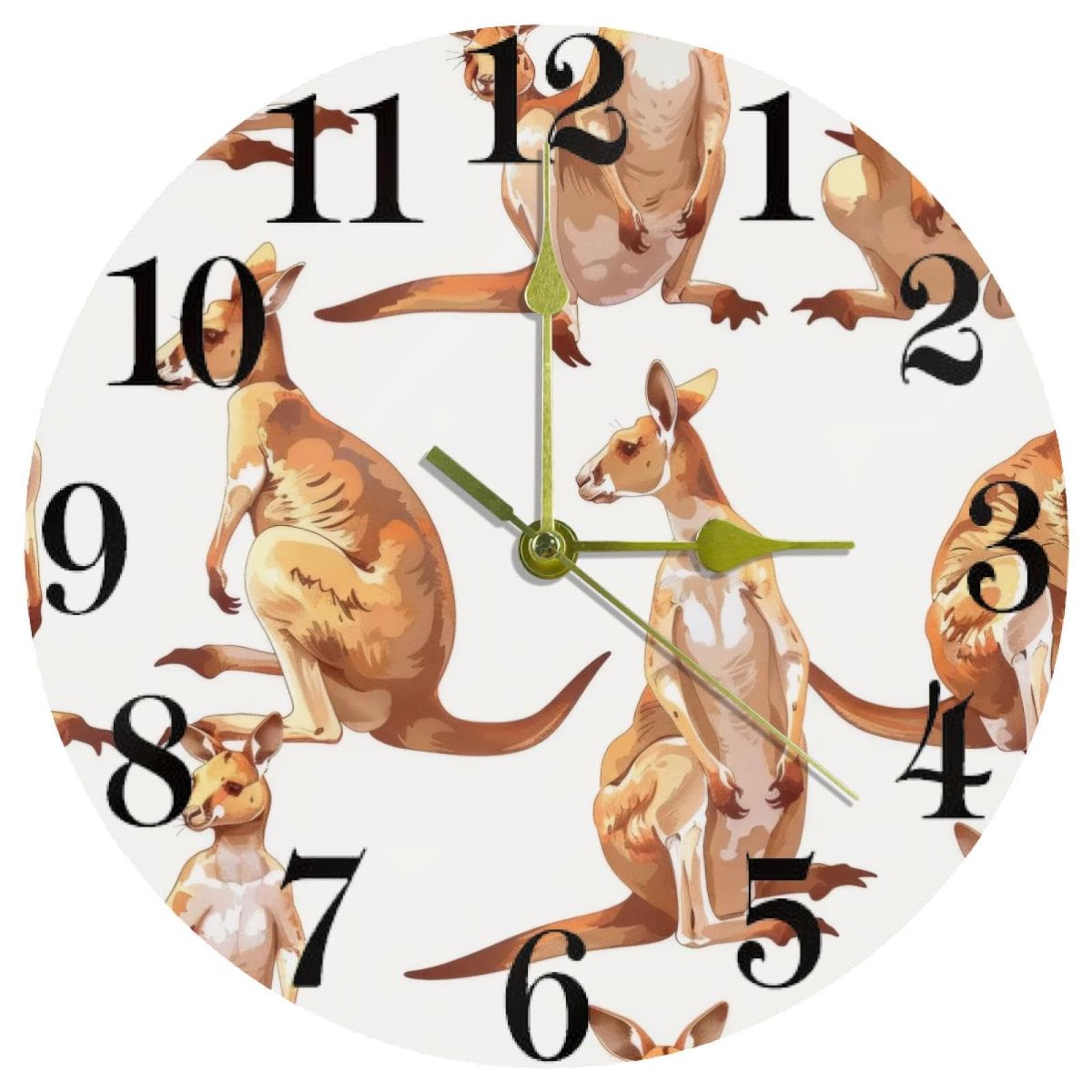 Horloge murale animal kangourou silencieuse à piles pour salon